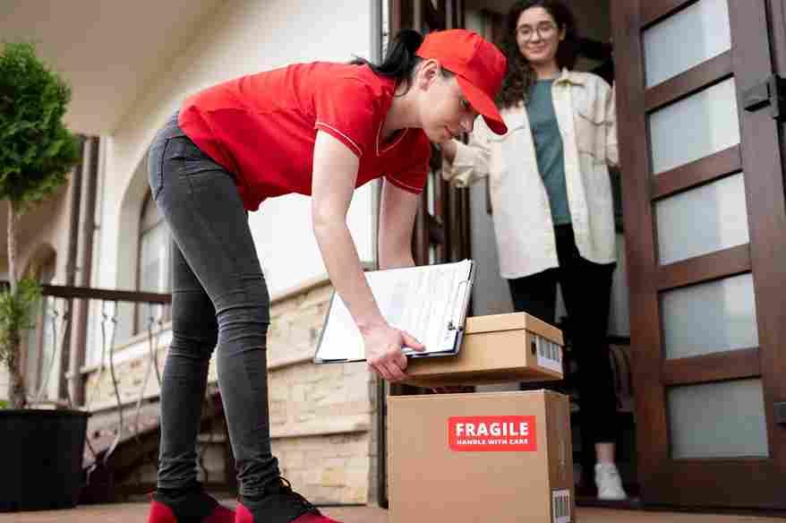 Delivery worker dropping off packages, highlighting rising shopper frustrations with merchants.