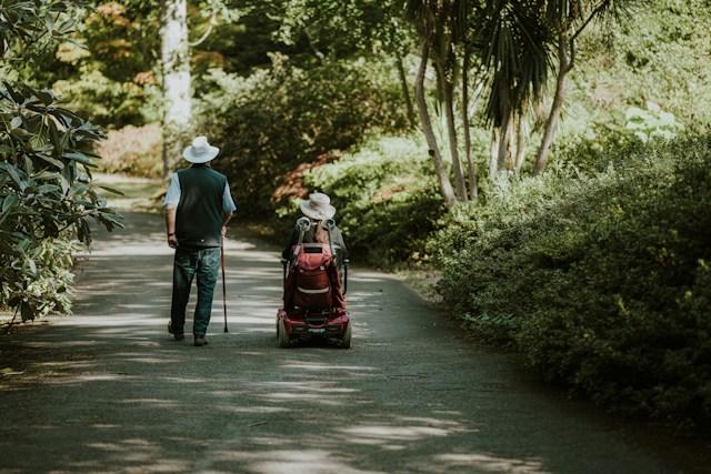A woman in a power wheelchair