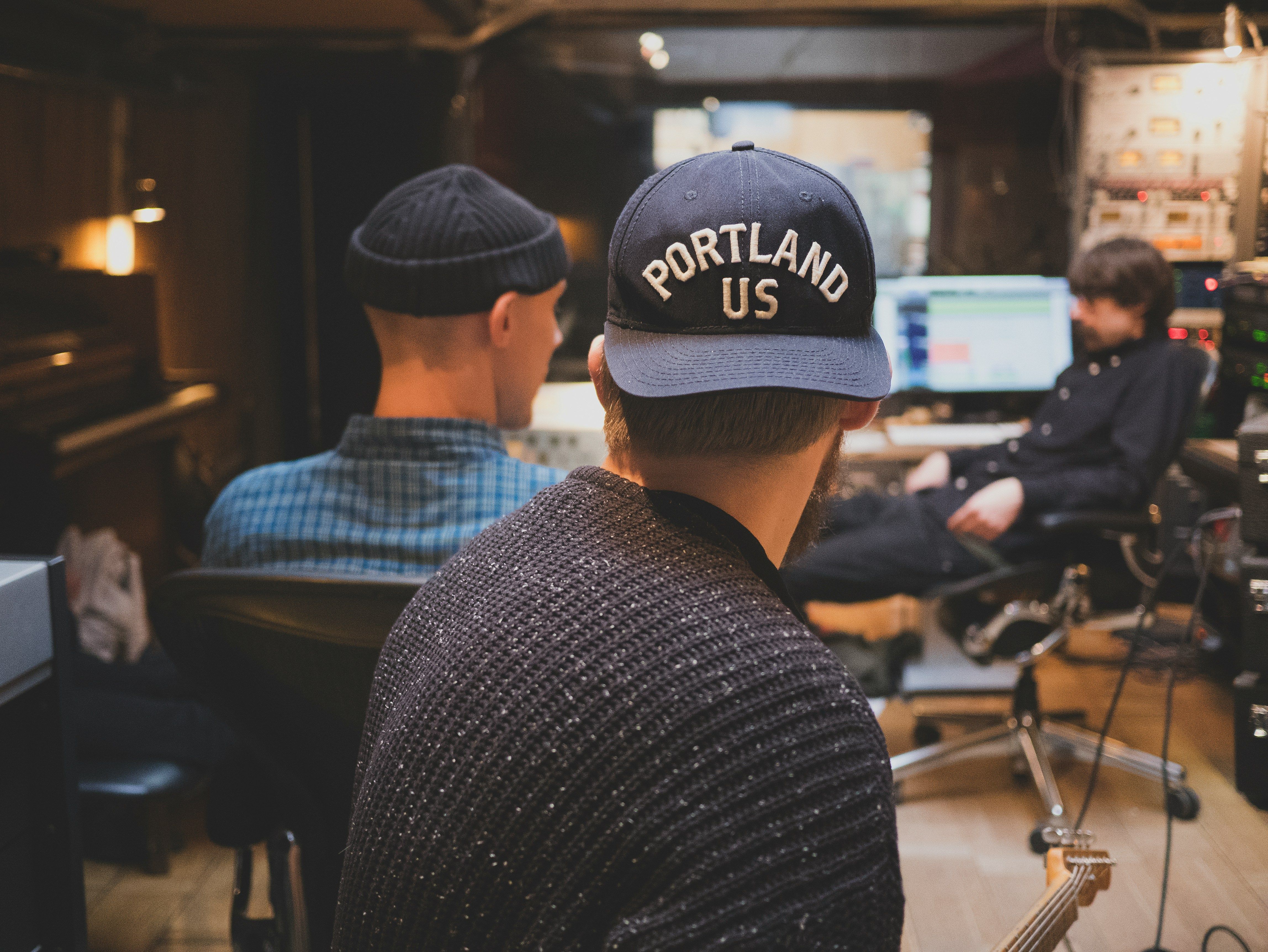 Musicians working in a studio