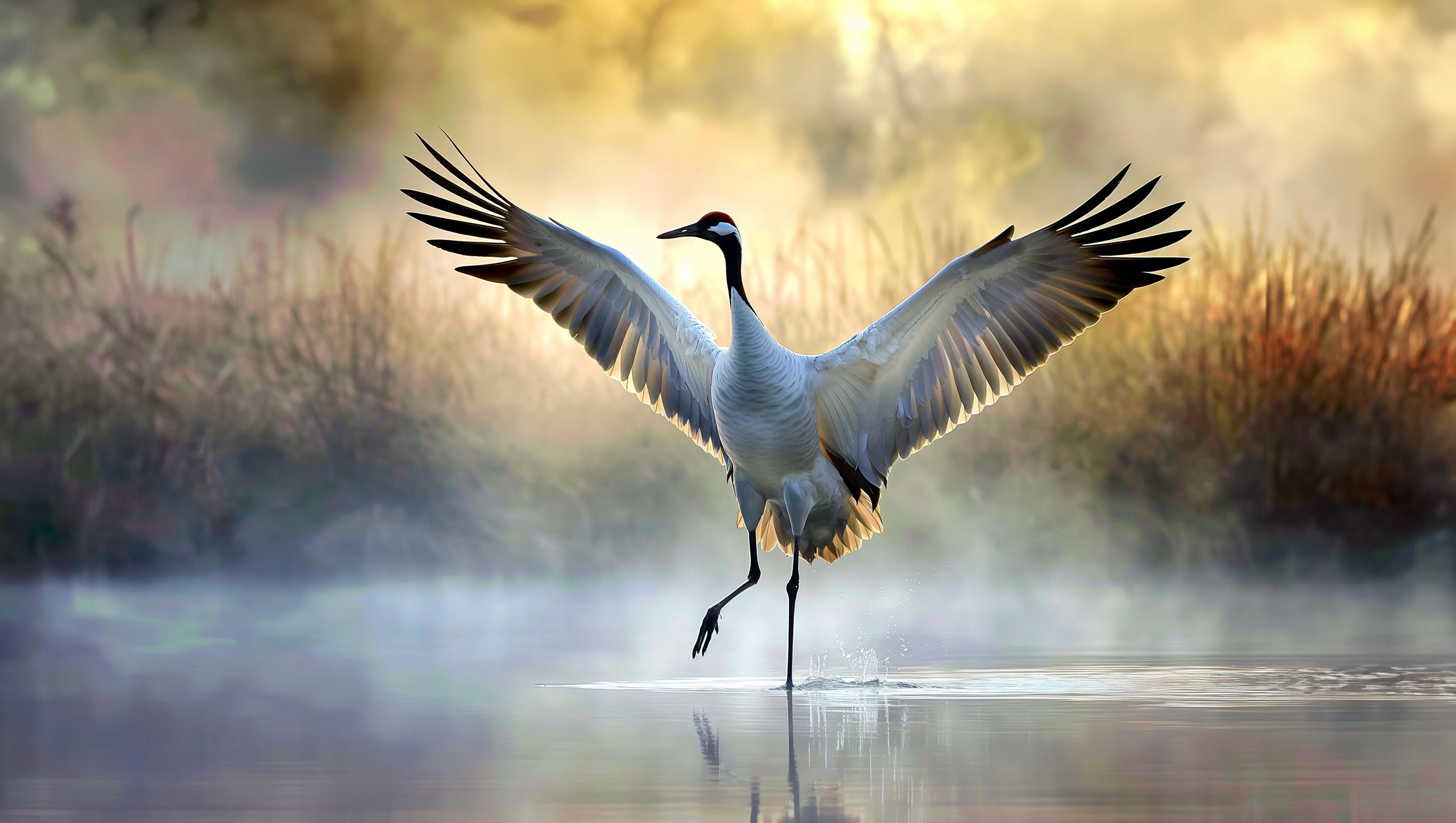 Crane Spreads Its Wings
