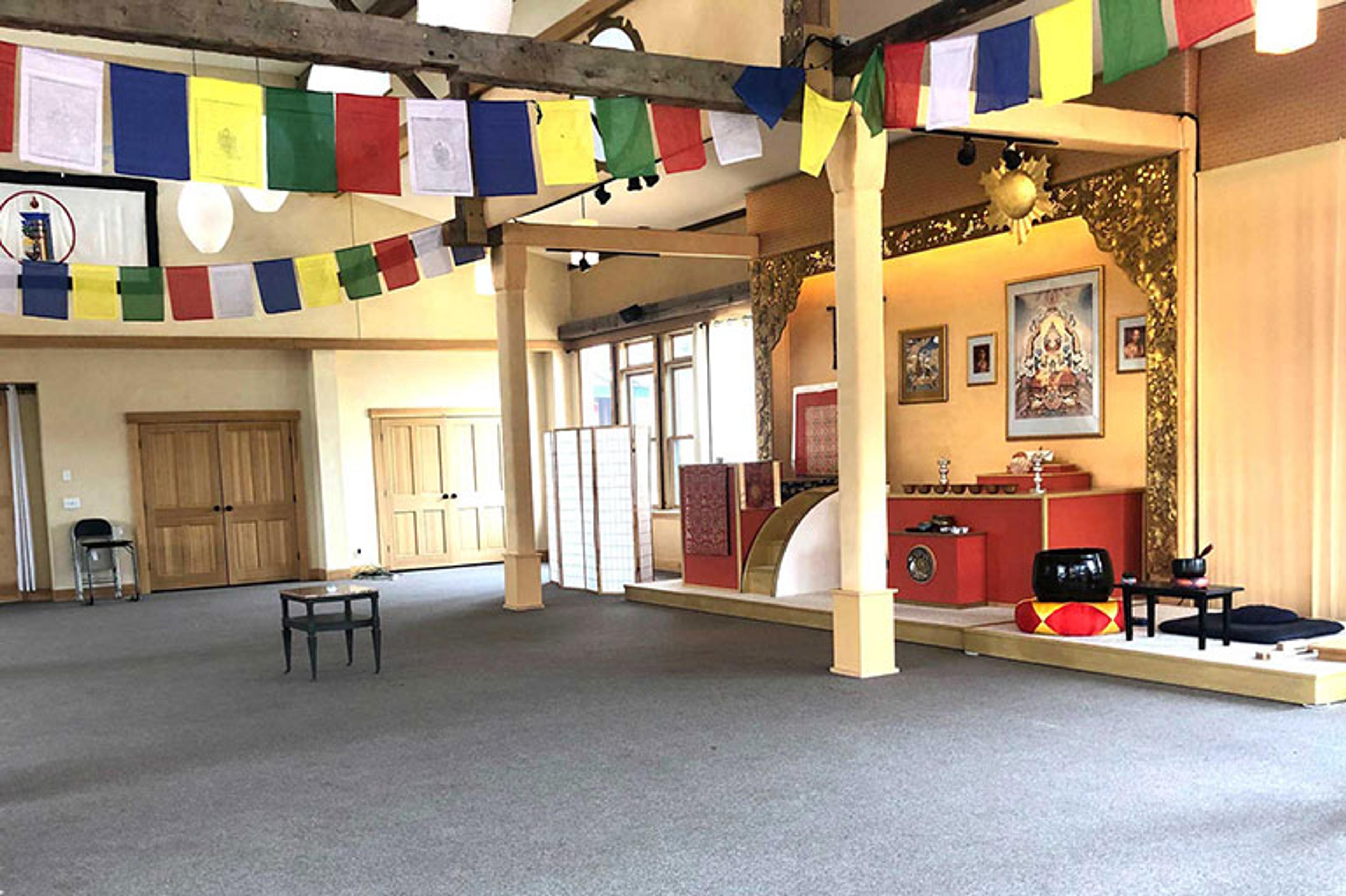 Shrine room floor at Karme Choling Meditation Retreat Center, Vermont