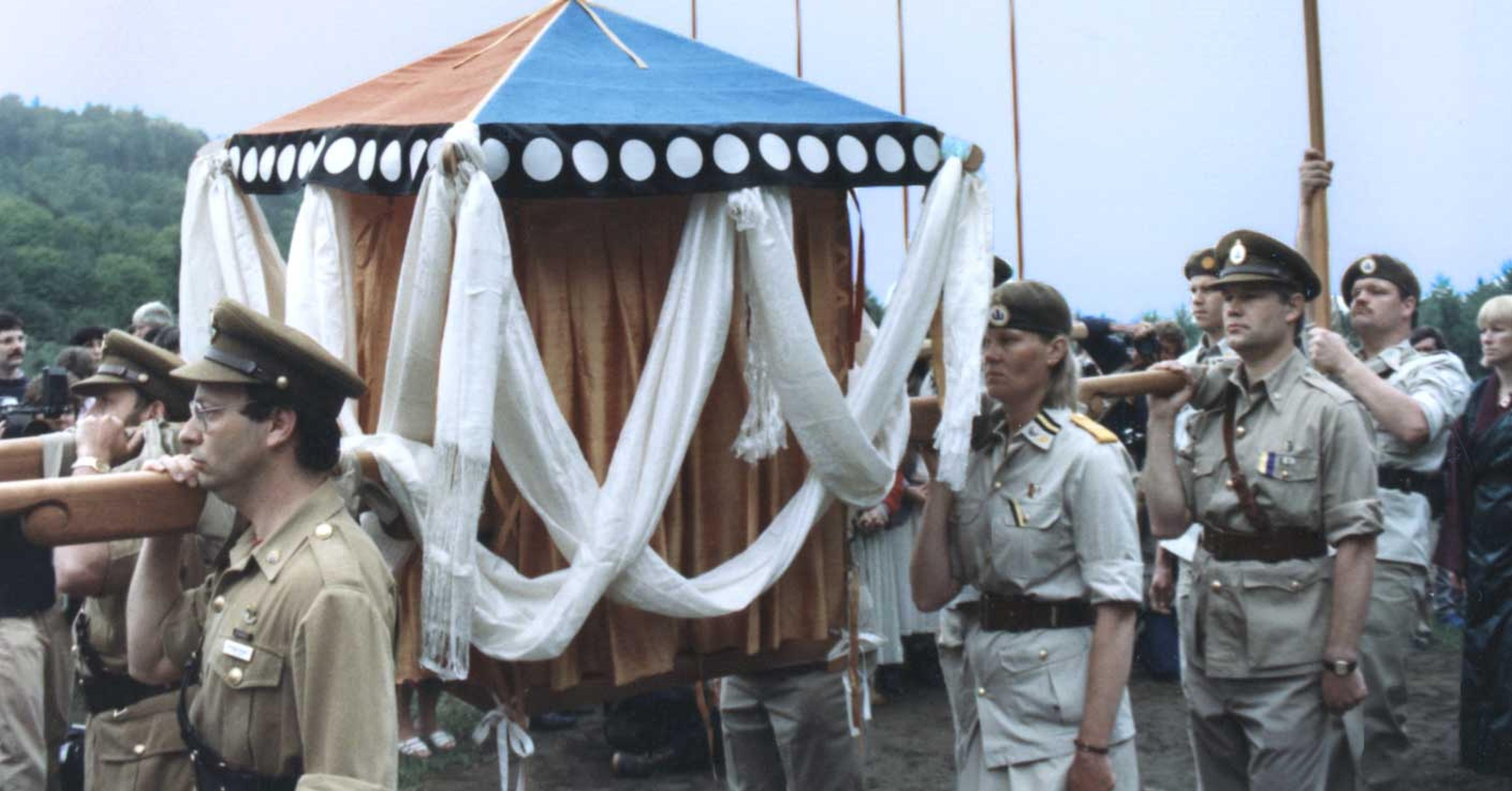 Chogyam Trungpa's funeral procession at Karme Choling Meditation Retreat Center, Vermont