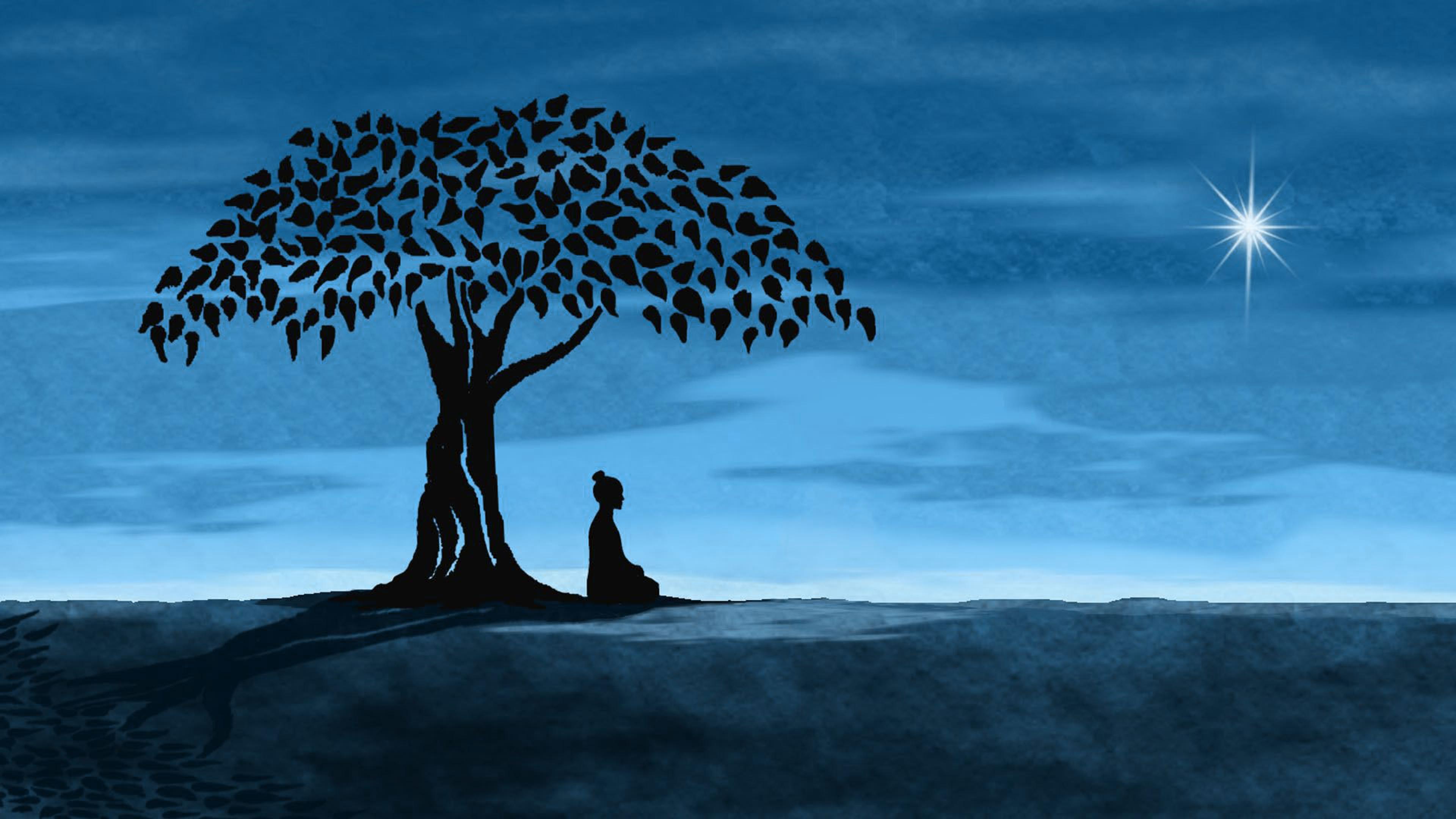 Buddha sitting under the Bodhi Tree.