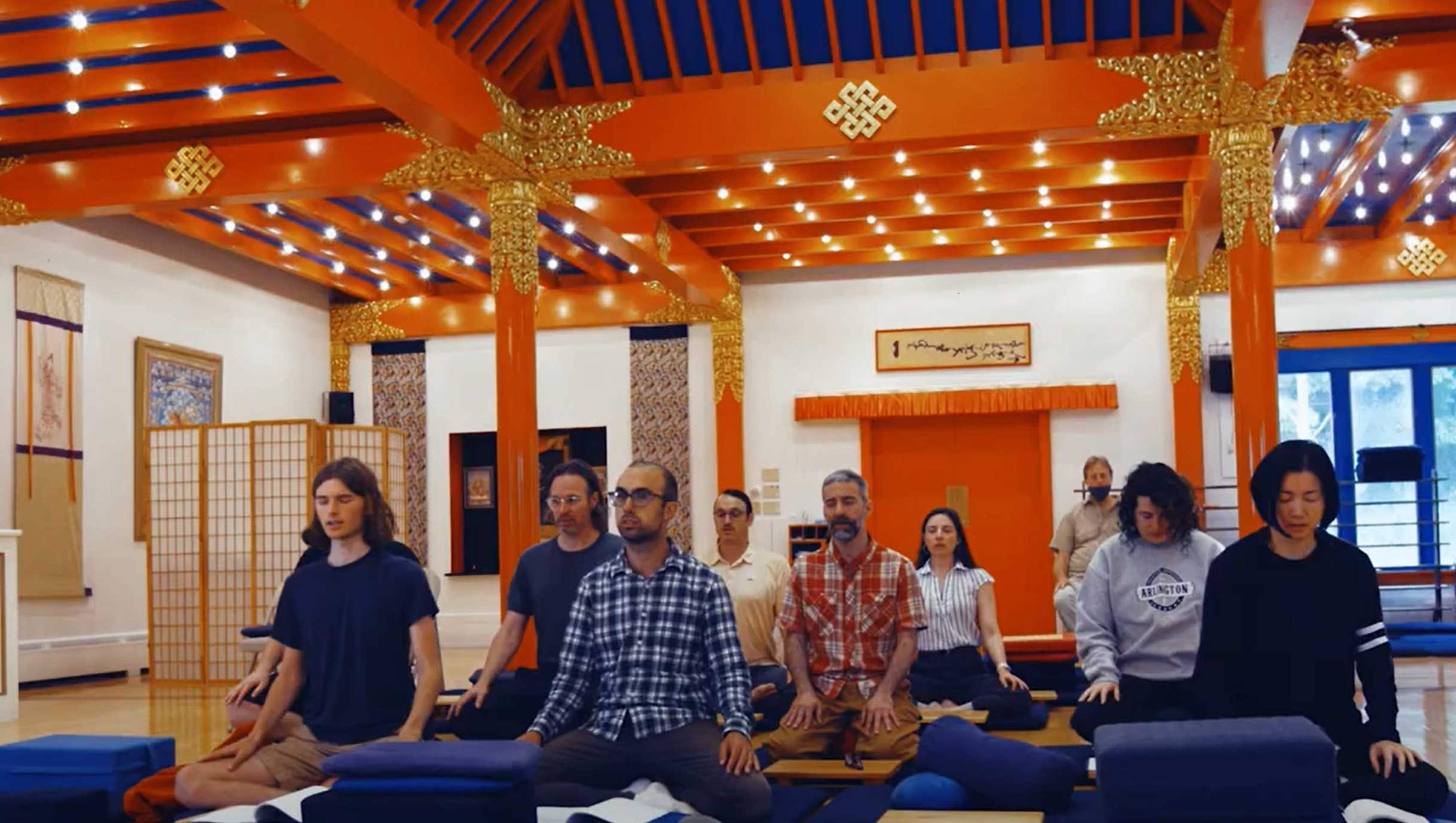 Chanting meditation at Karme Choling meditation retreat center, Vermont