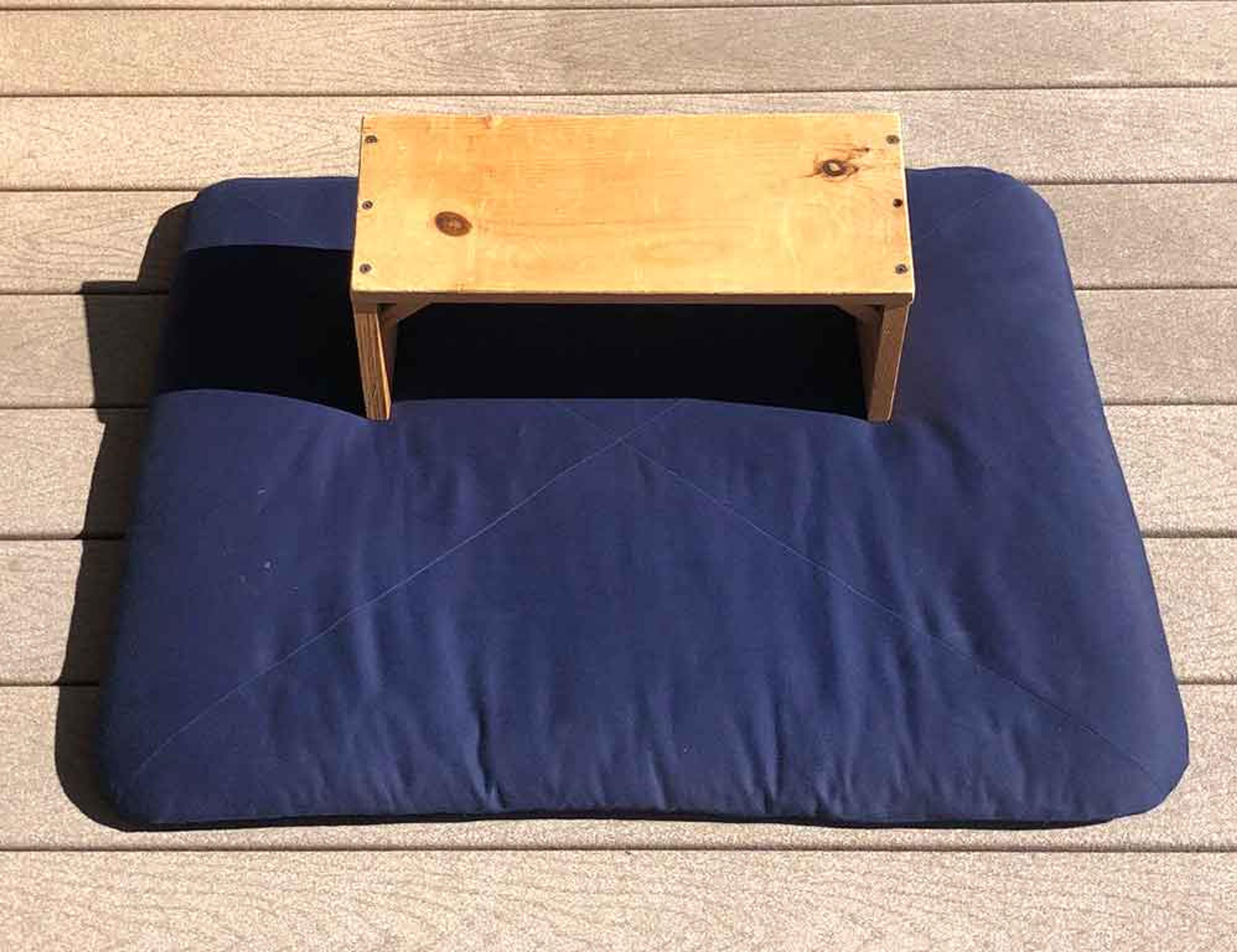 Seiza bench on zabuton. Karme Choling Meditation Retreat Center, Vermont