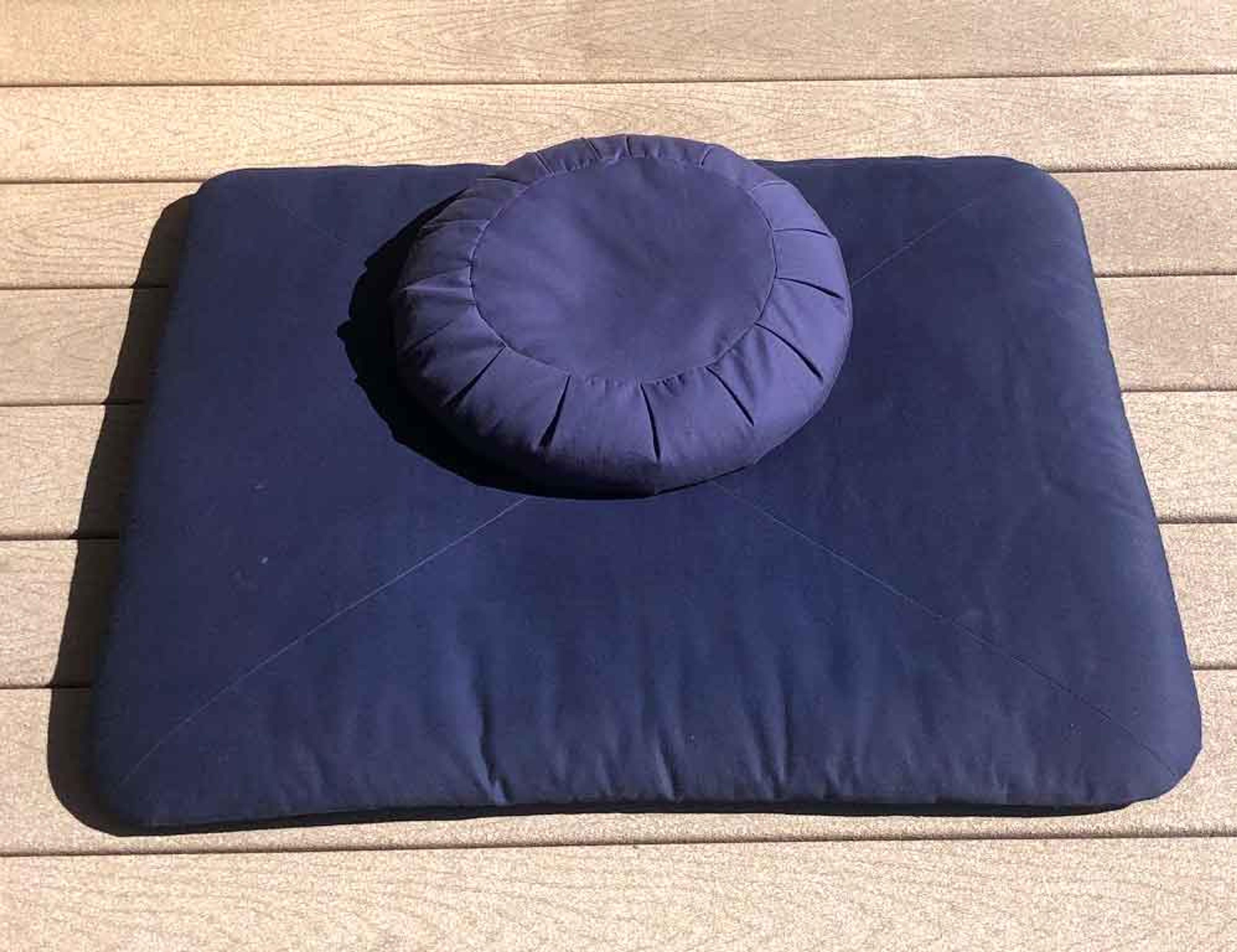 Zafu on a zabuton cushion. Karme Choling Meditation Retreat Center, Vermont