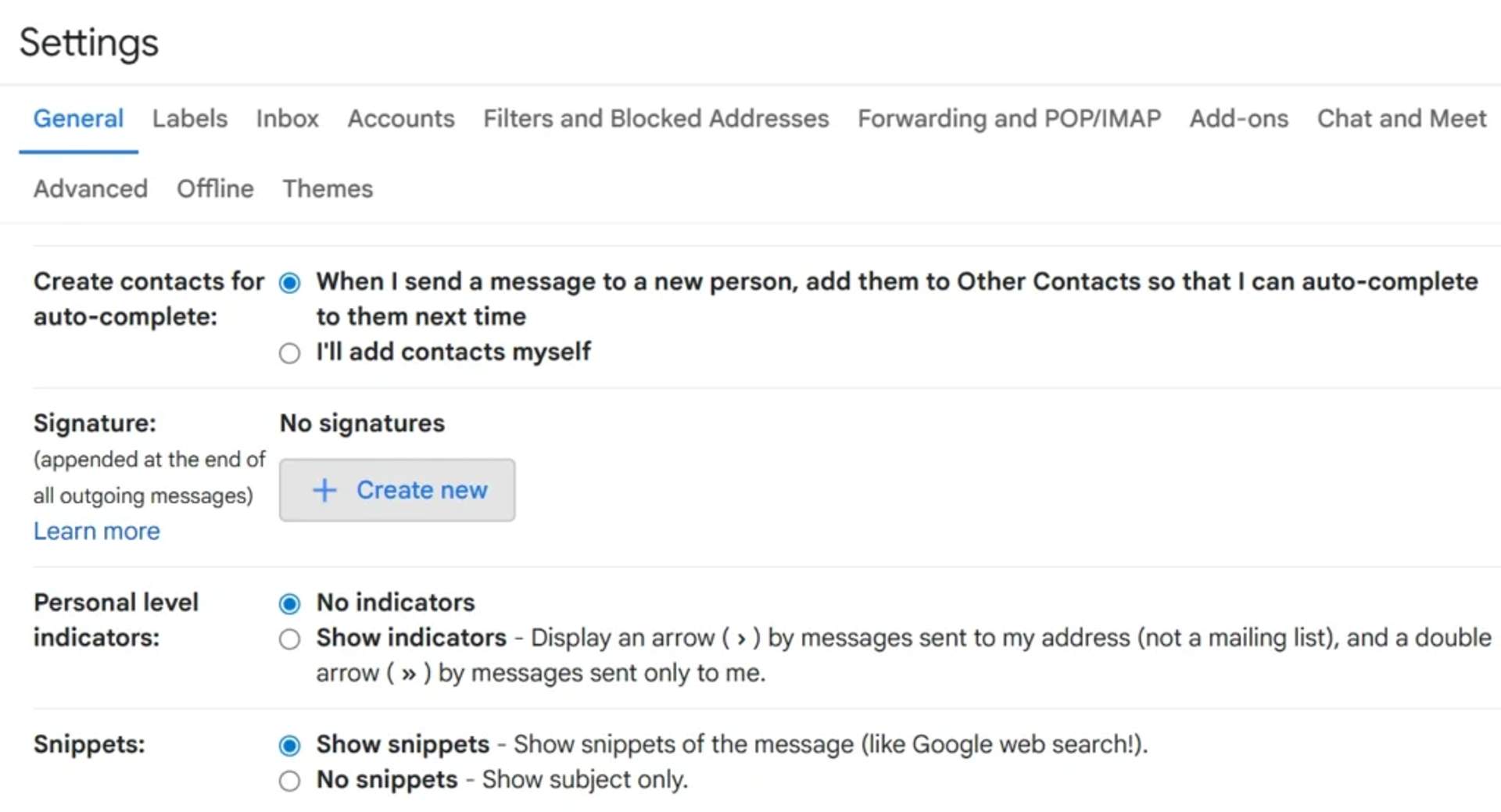 settings in gmail