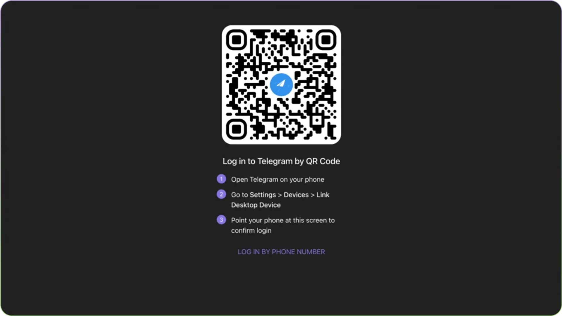 log in to Telegram web using QR code