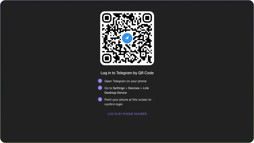log in to Telegram web using QR code