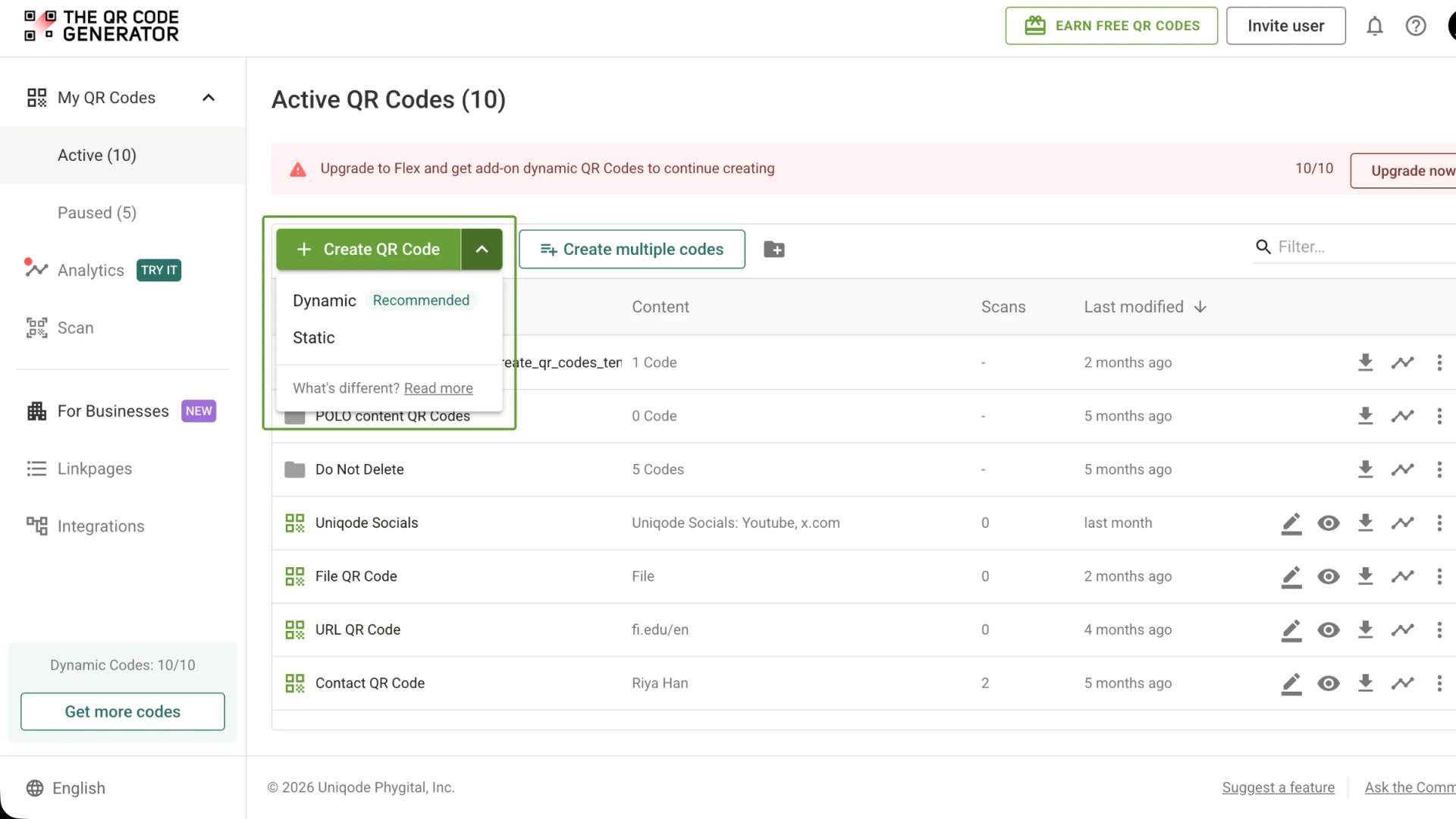 Select dynamic QR Code