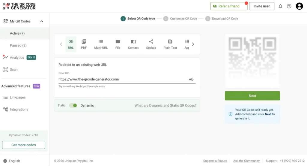 Sign up to The QR Code Generator