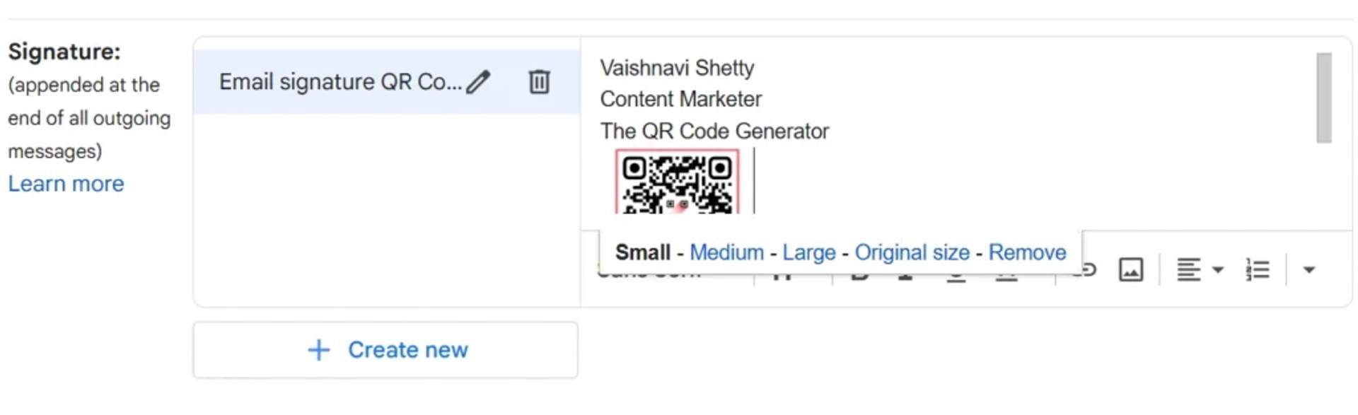 add QR Code to email signature
