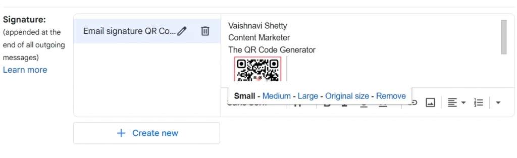 add QR Code to email signature