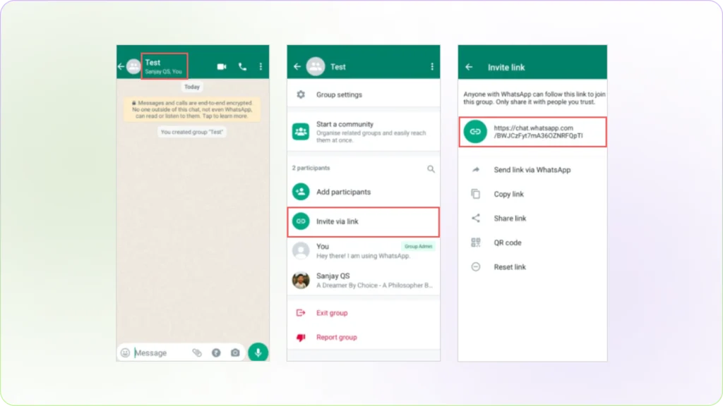 Find shareable link for WhatsApp group or community