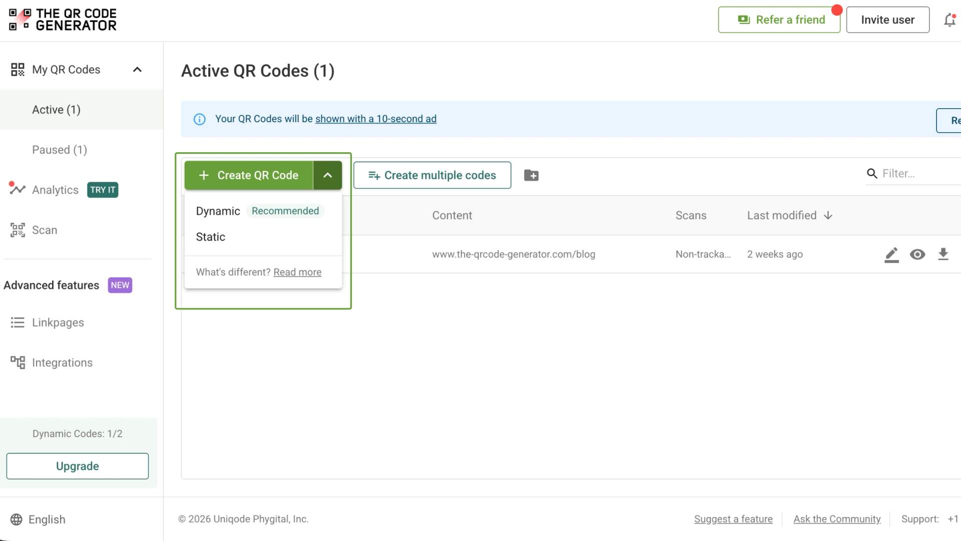 select dynamic QR Code