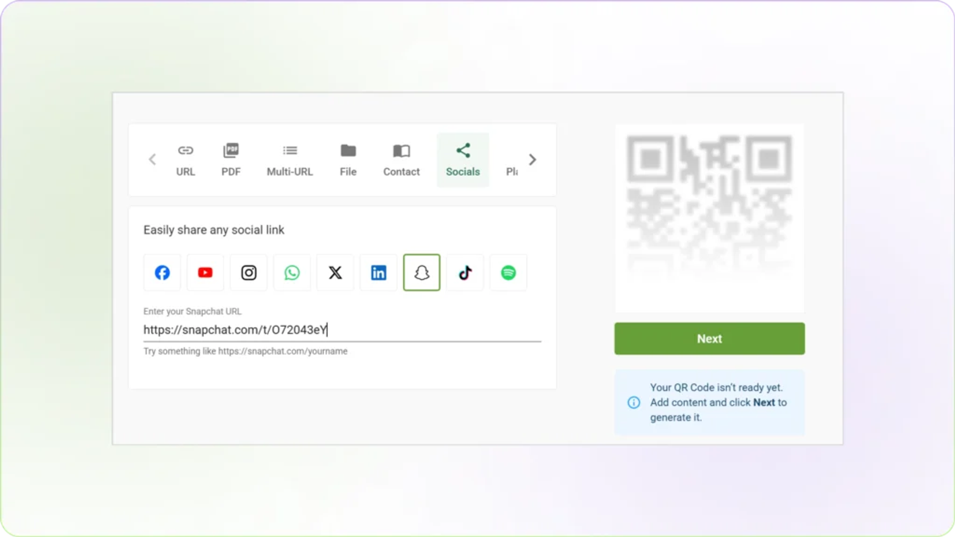 create your Snapchat qr code in The QR Code Generator