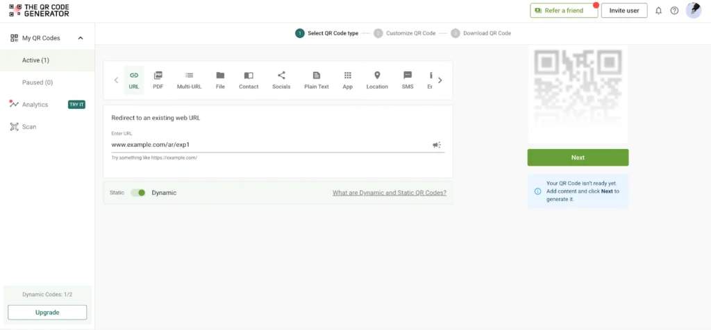 TQRCG widget User Interface