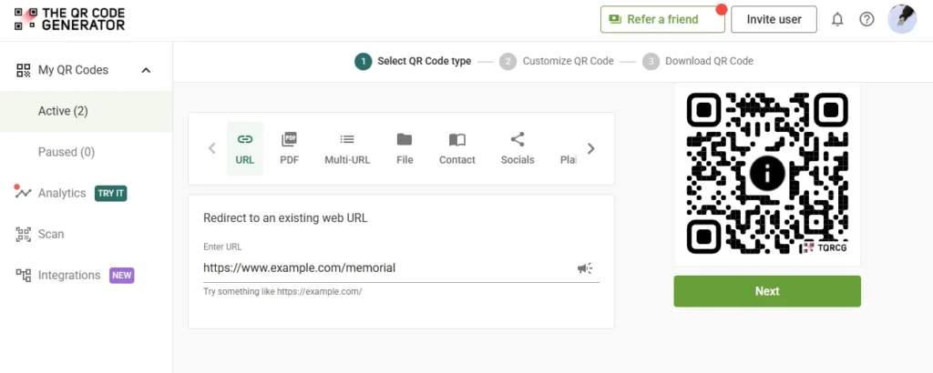 Create a dynamic QR Code