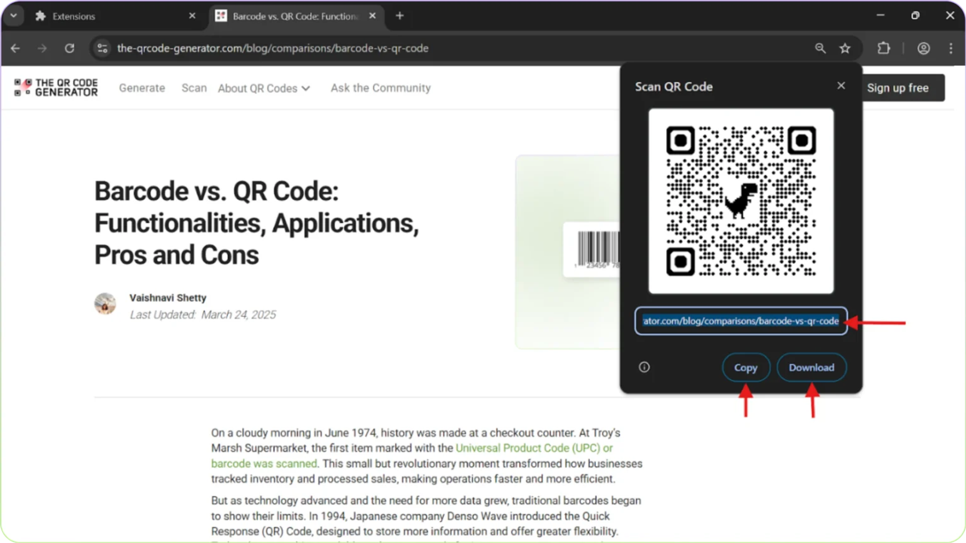 Copy or download the Chrome QR code