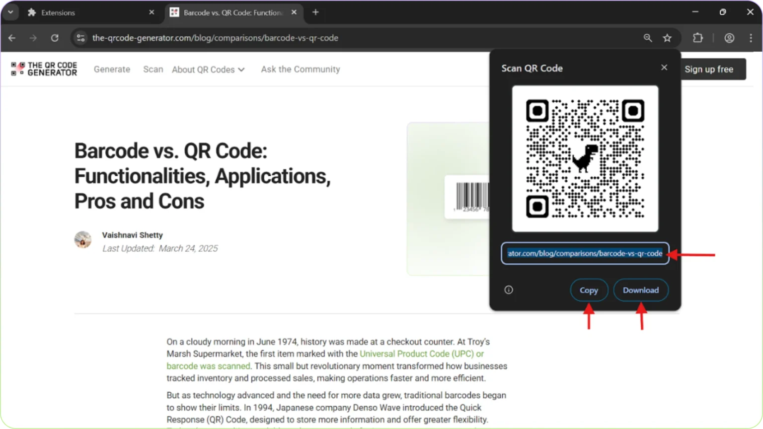 Copy or download the Chrome QR code