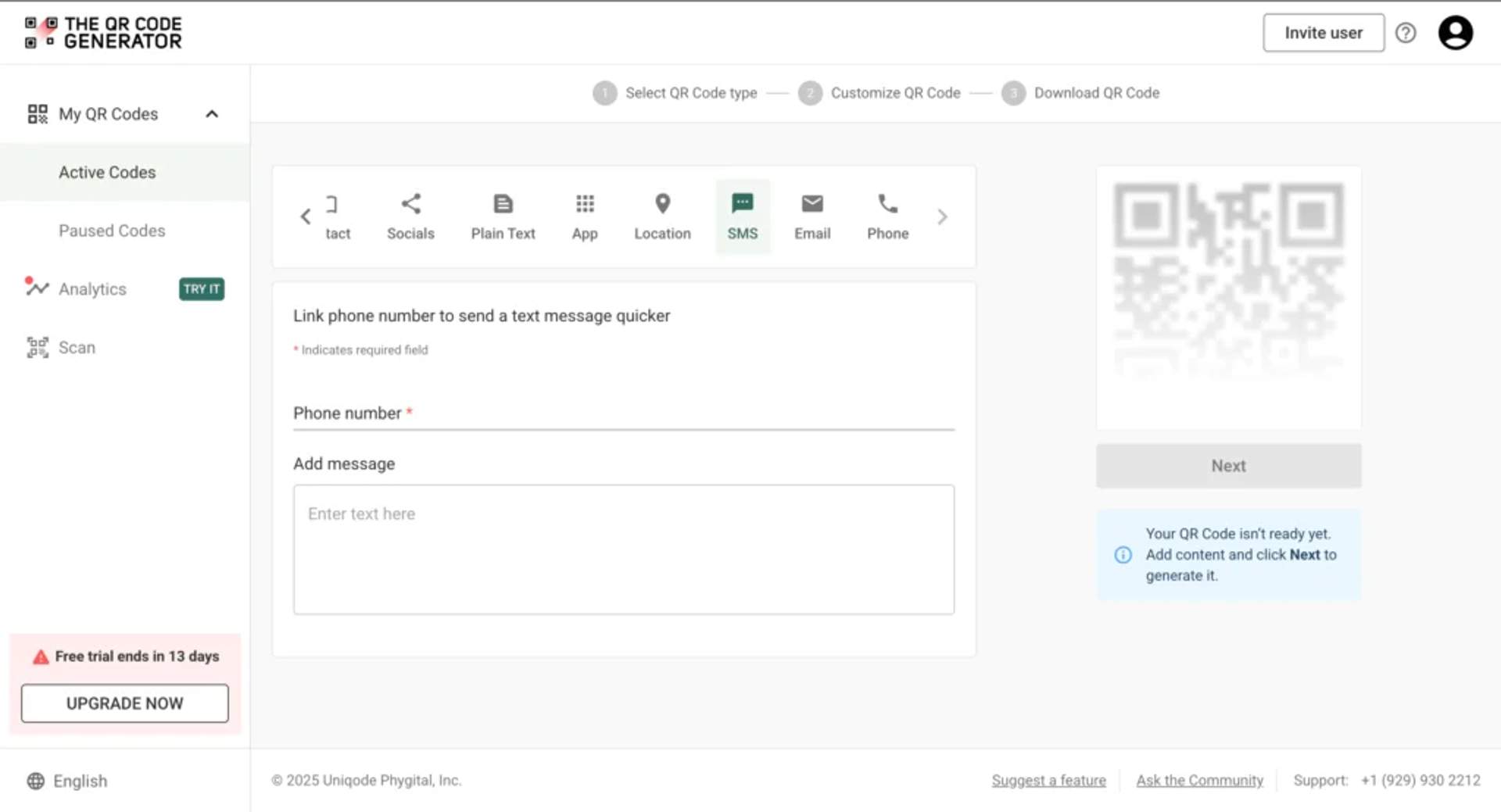 Create SMS QR Code in The QR Code Generator