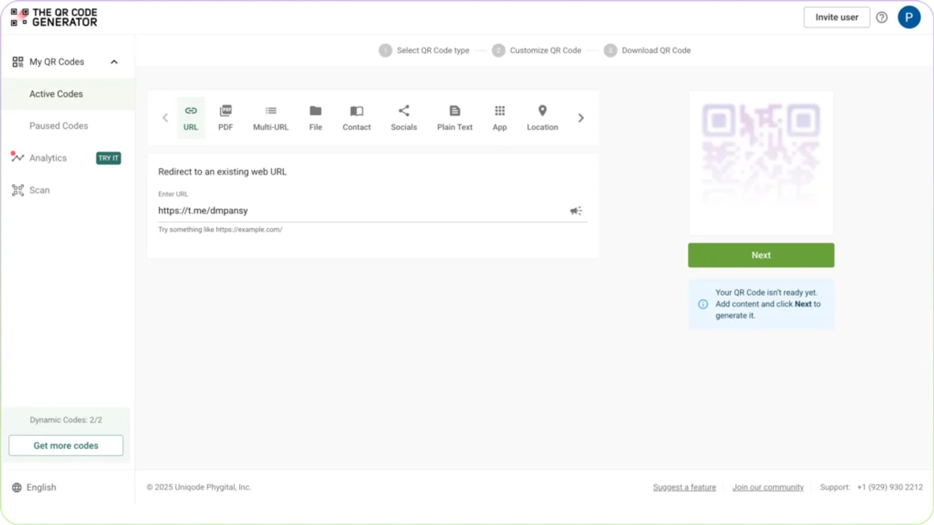 Generate Telegram QR on The QR Code Generator