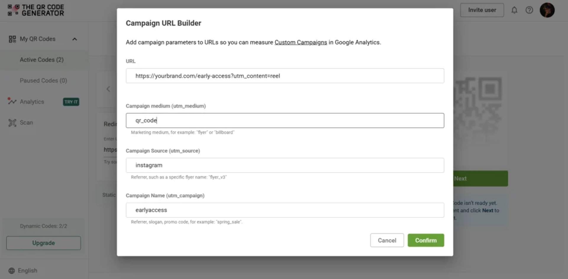 Add UTM parameters to QR Codes