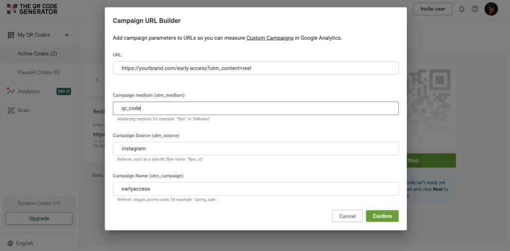 Add UTM parameters to QR Codes