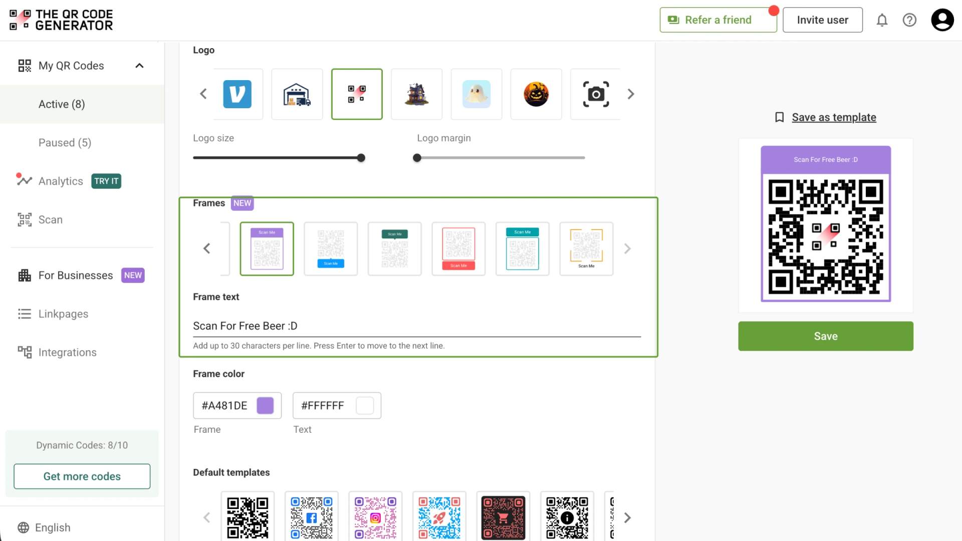 add frames and CTA to qr code