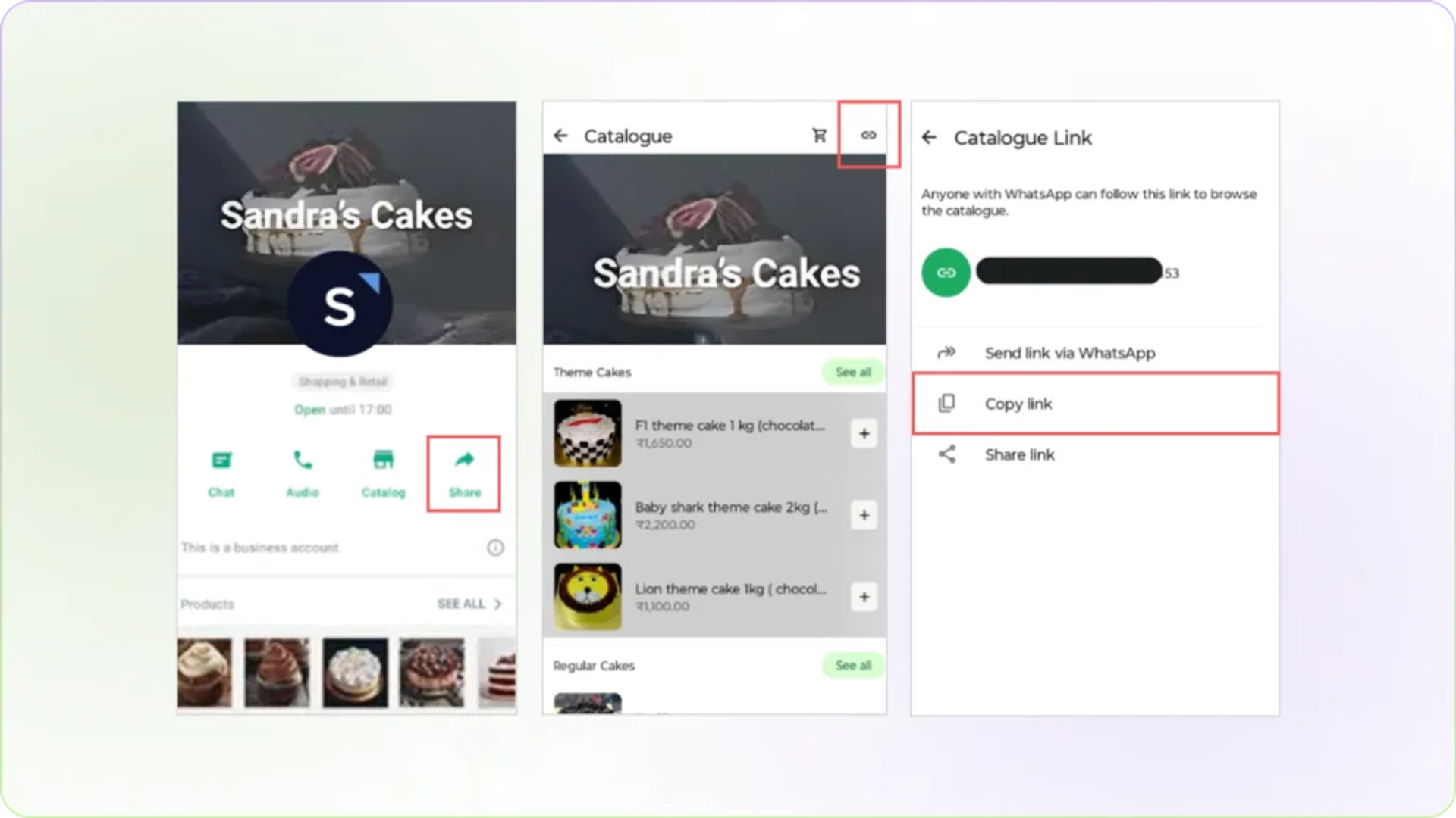Find shareable link for WhatsApp business profile