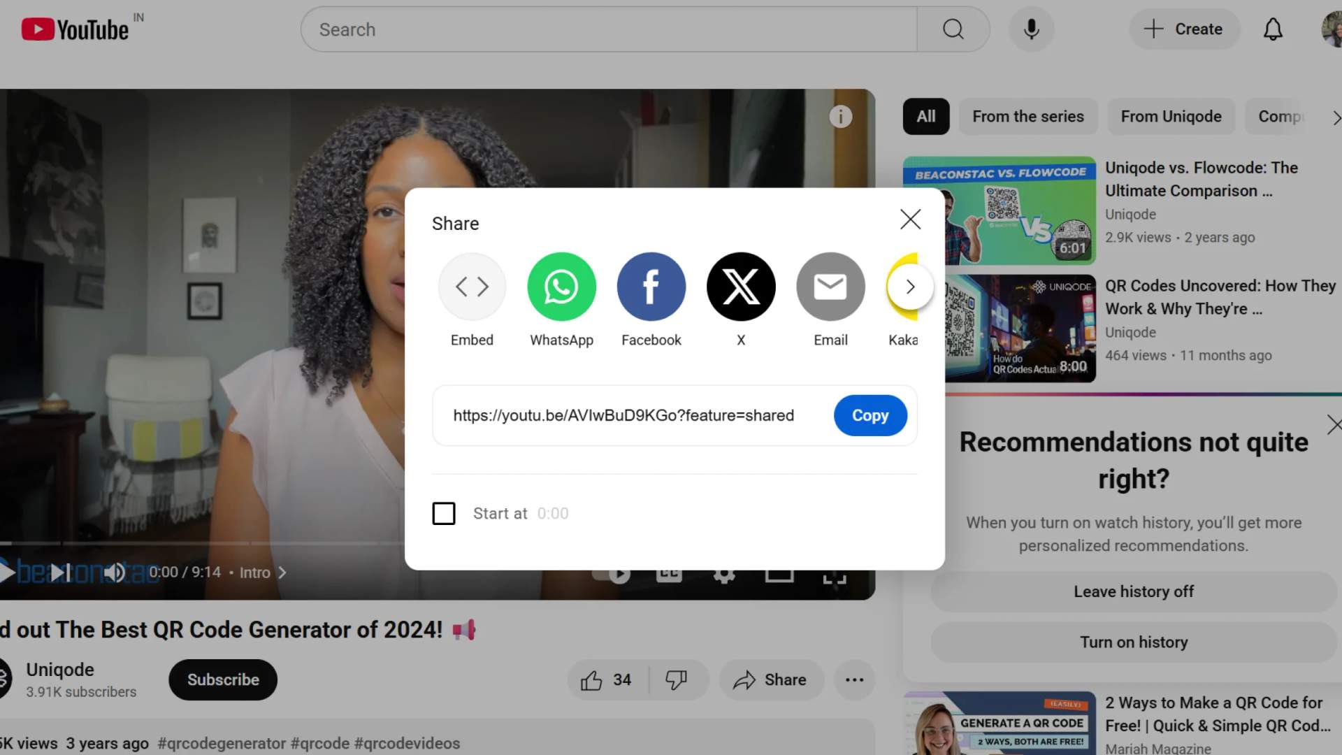 Copiez l'URL de votre vidéo
