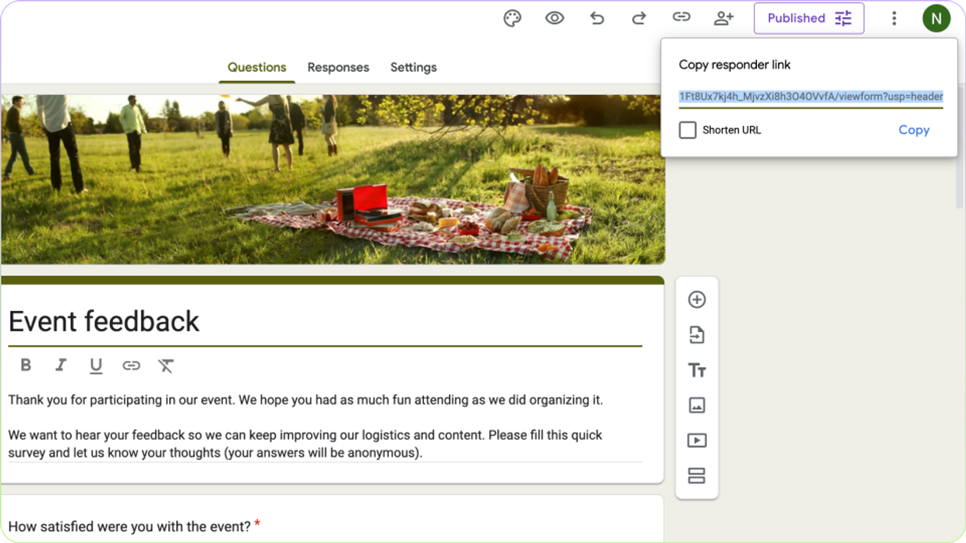 Copy Google Form link