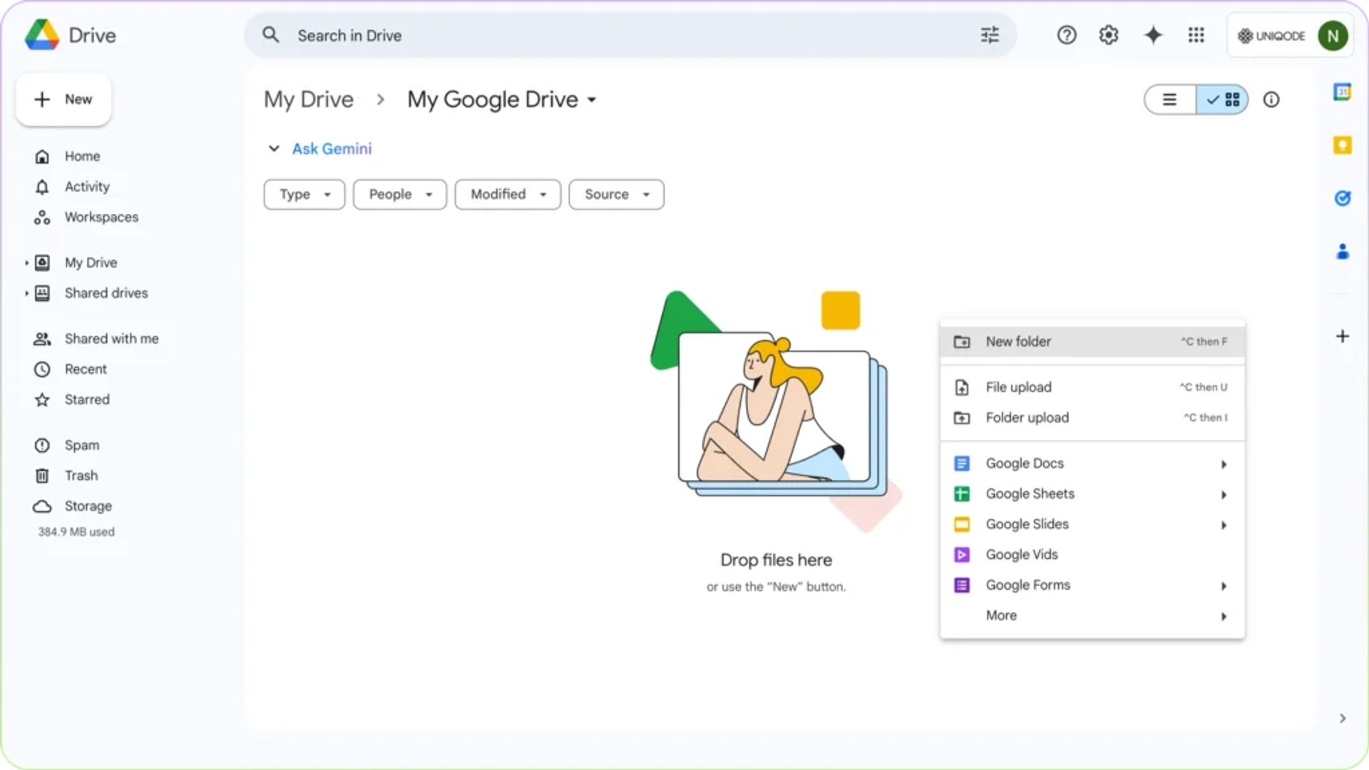 Upload files in Google Drive