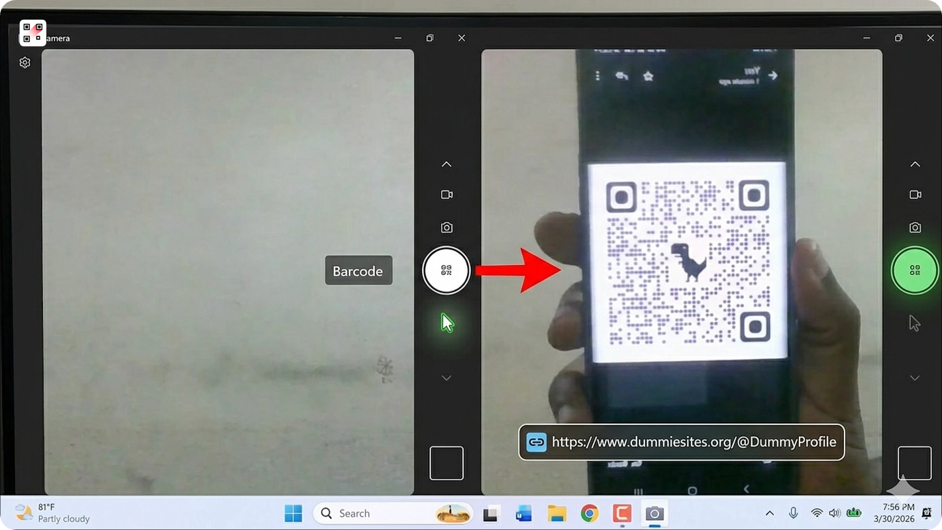 scan QR Code via Windows Camera app