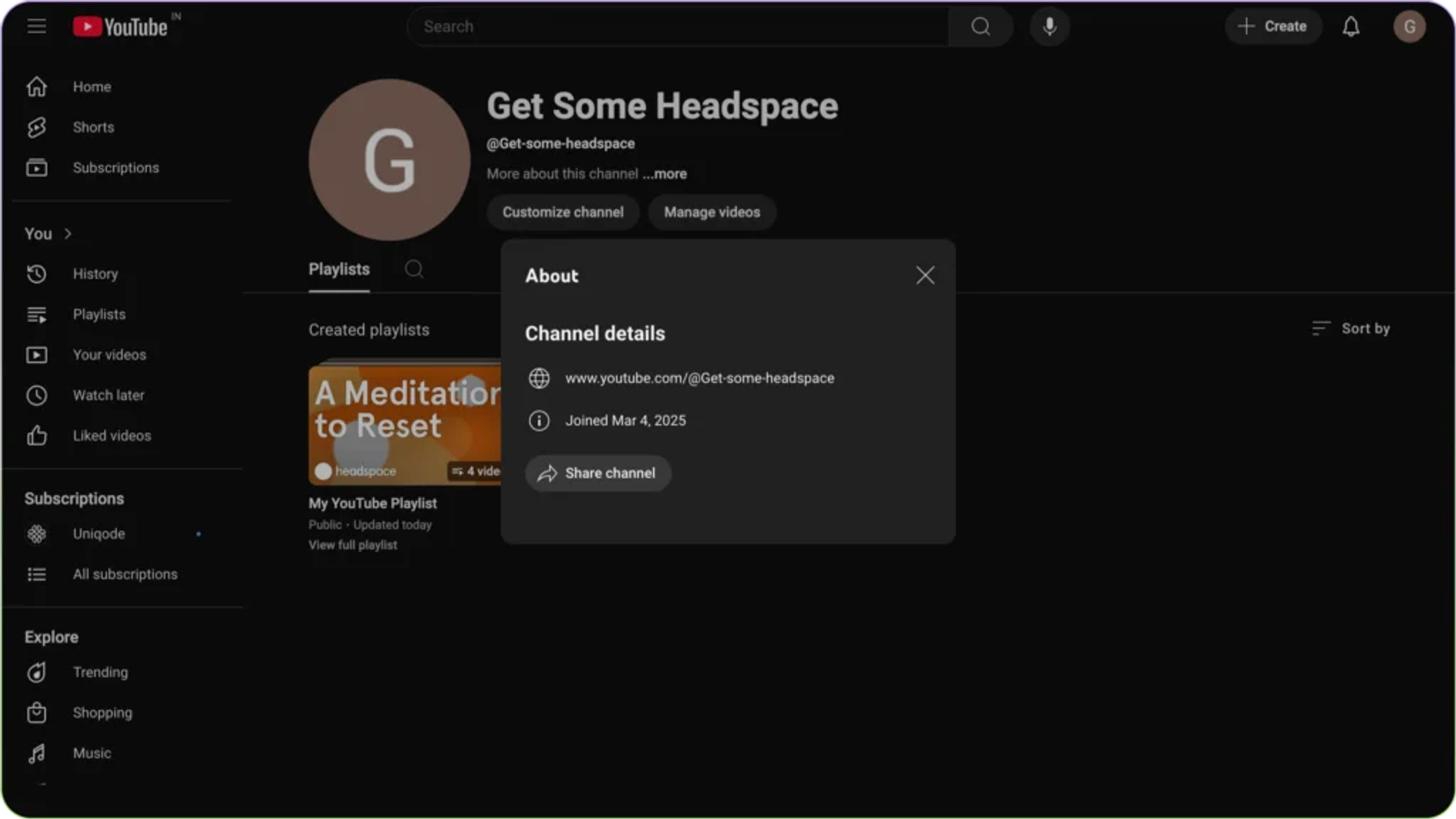 Find your channel link on desktop