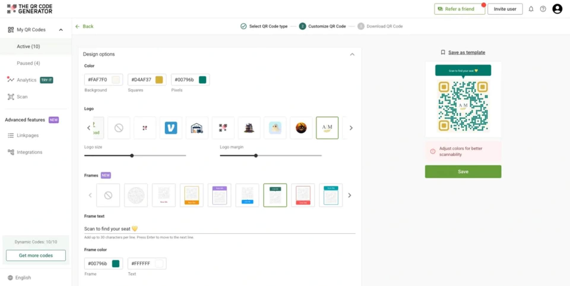 Customize the QR Code for seating chart
