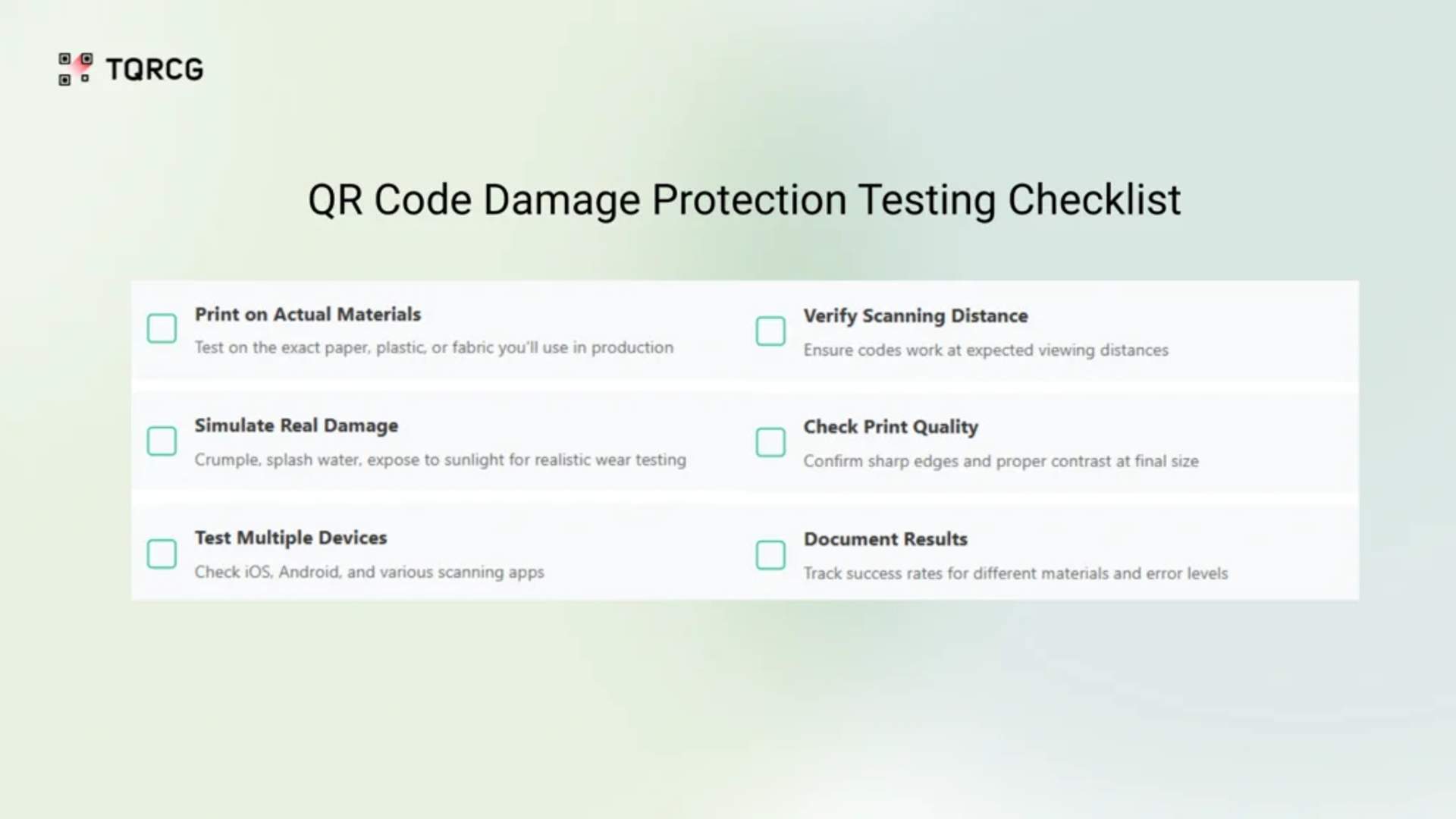 QR Code testing checklist for error correction