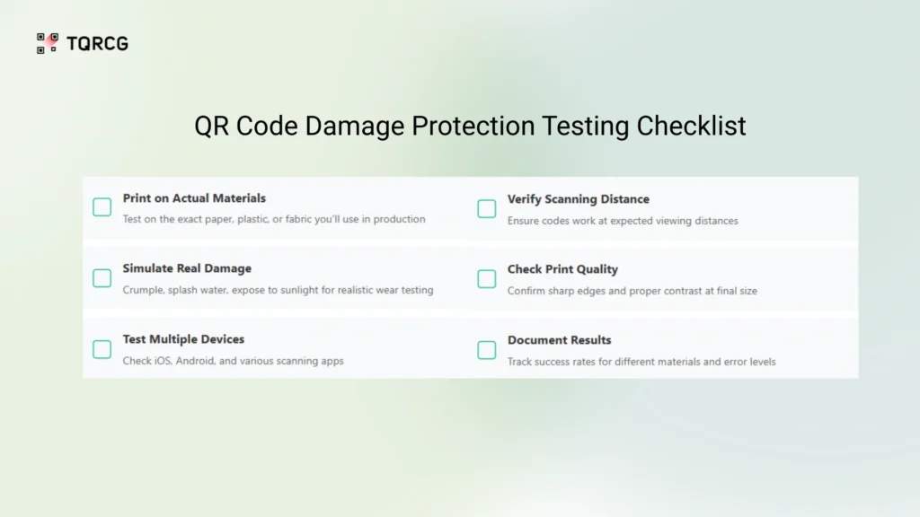 QR Code testing checklist for error correction
