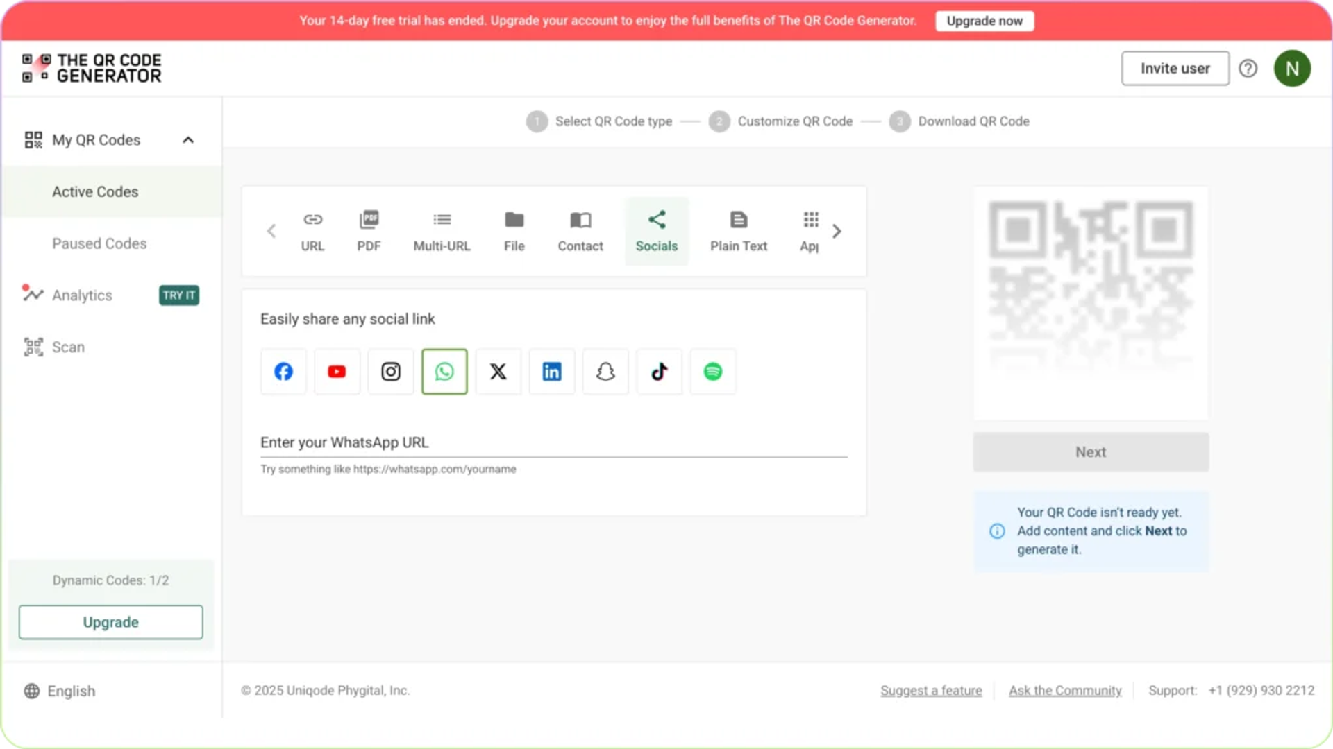 Select WhatsApp within Socials option