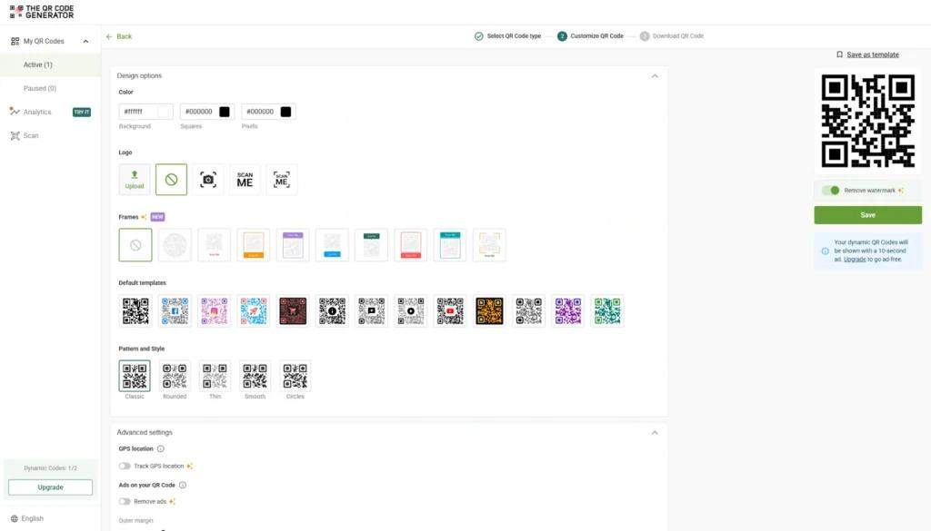 TQRCG's QR code customization interface