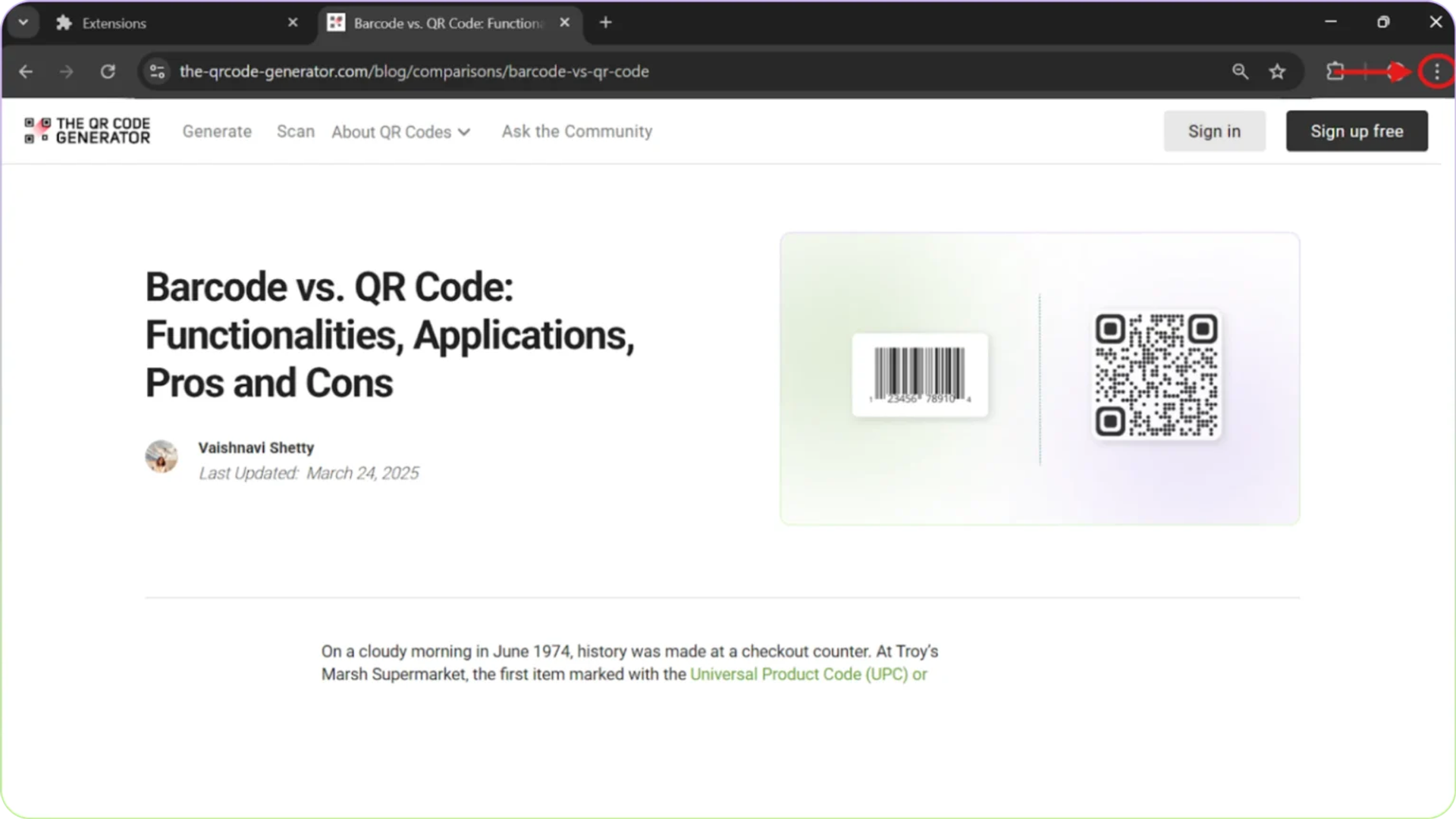 Open Google Chrome and navigate to the webpage you want to share