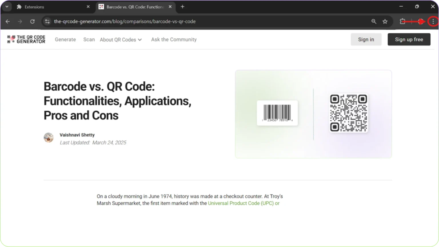 Open Google Chrome and navigate to the webpage you want to share