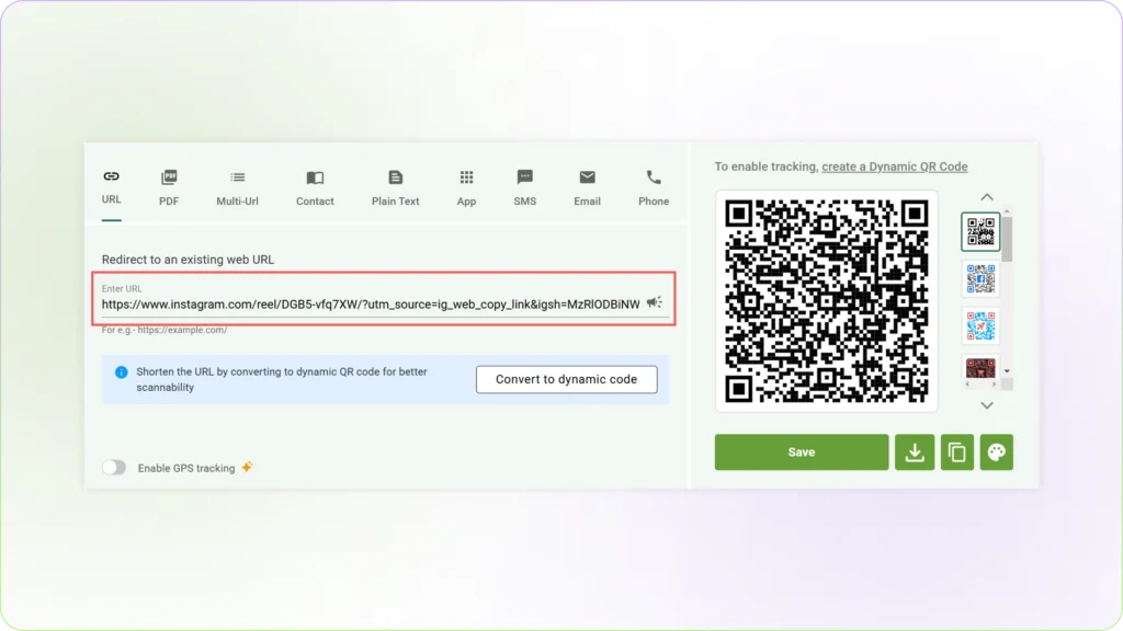 Paste your Instagram profile or post link