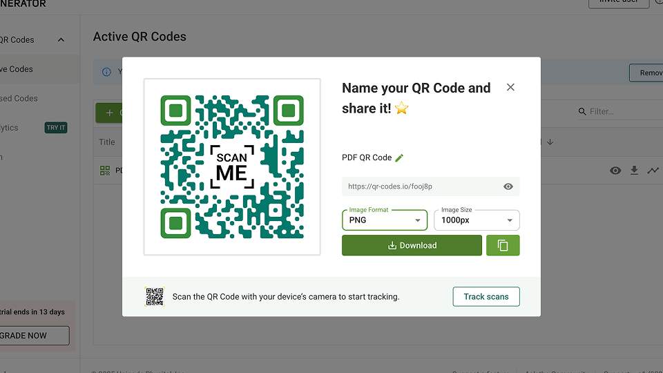 save and download your pdf qr code