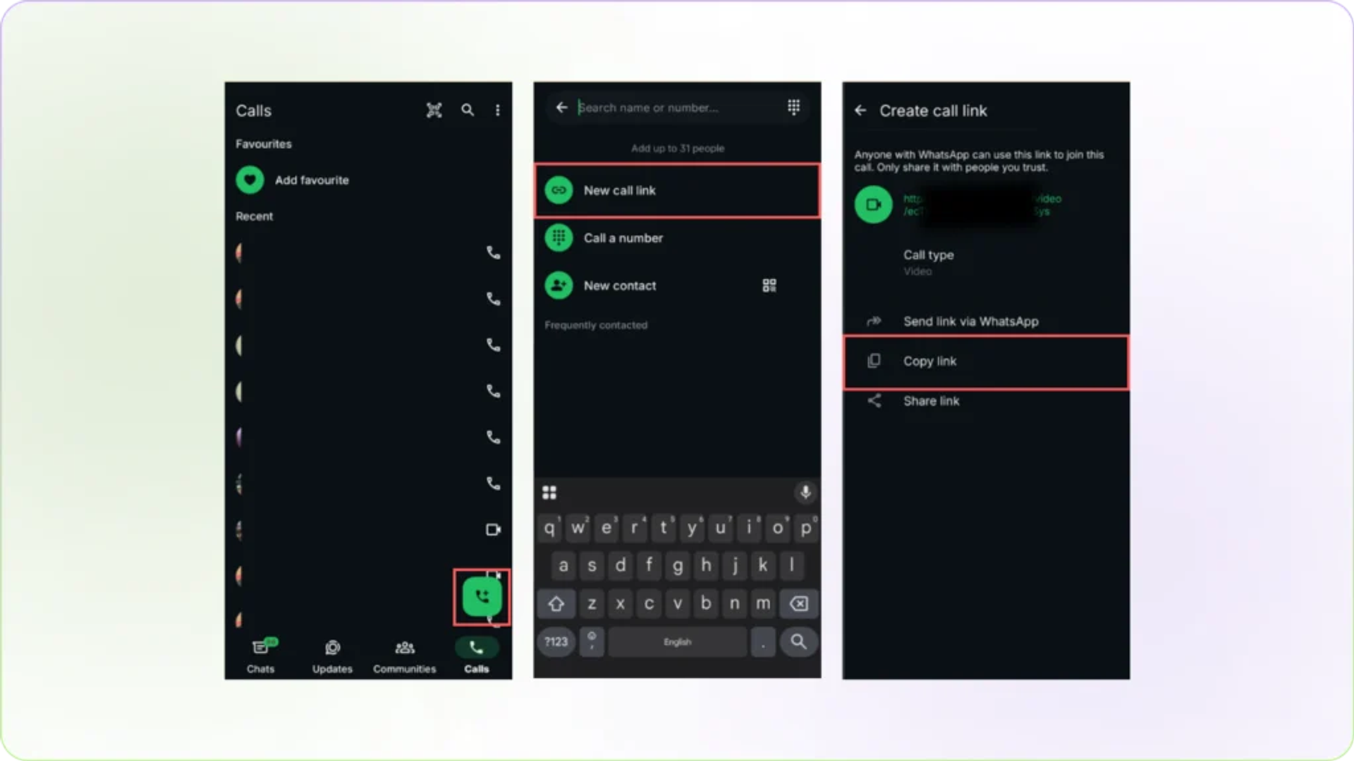 Find shareable link for WhatsApp group call