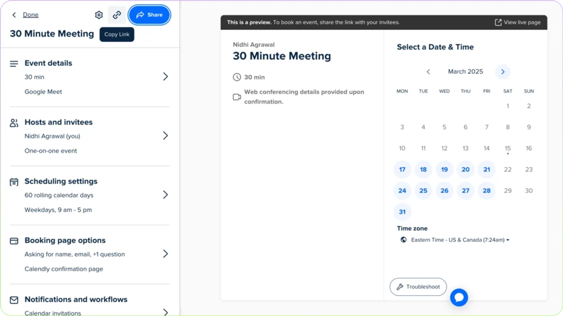 Find Calendly event link