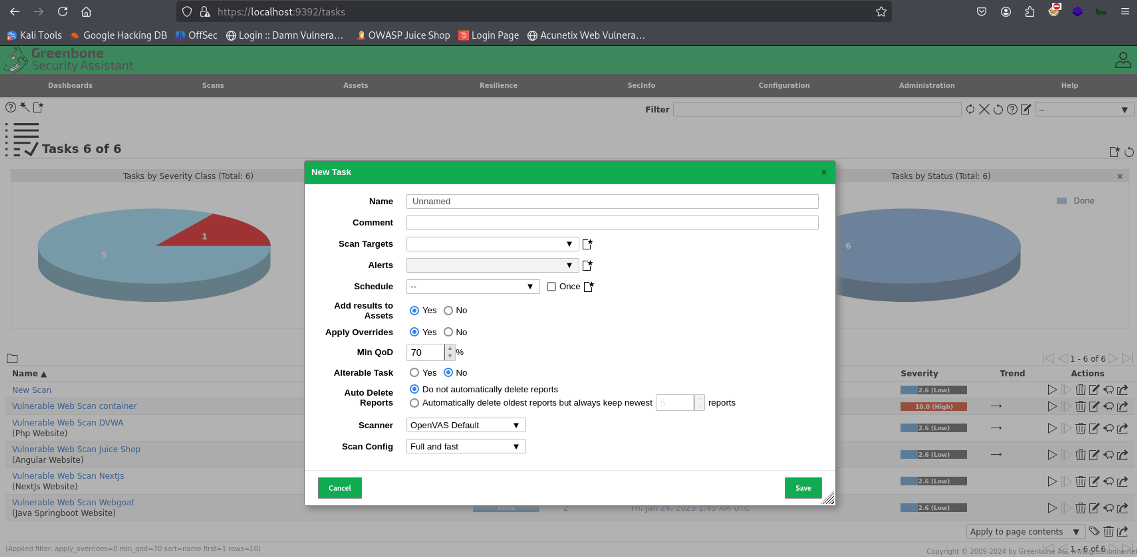 Create a Scan Task in GSA (OpenVAS)
