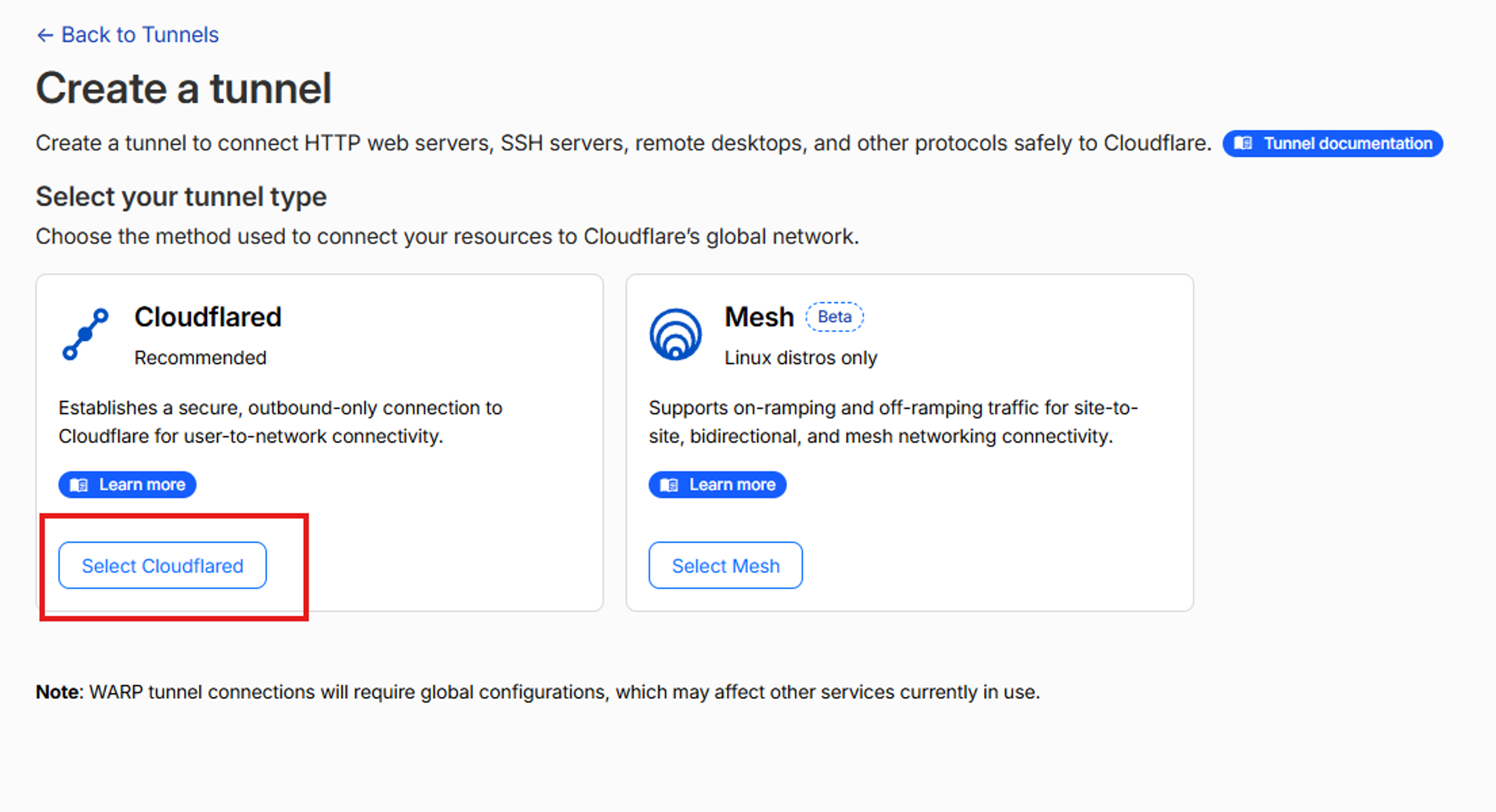 Select Cloudflared