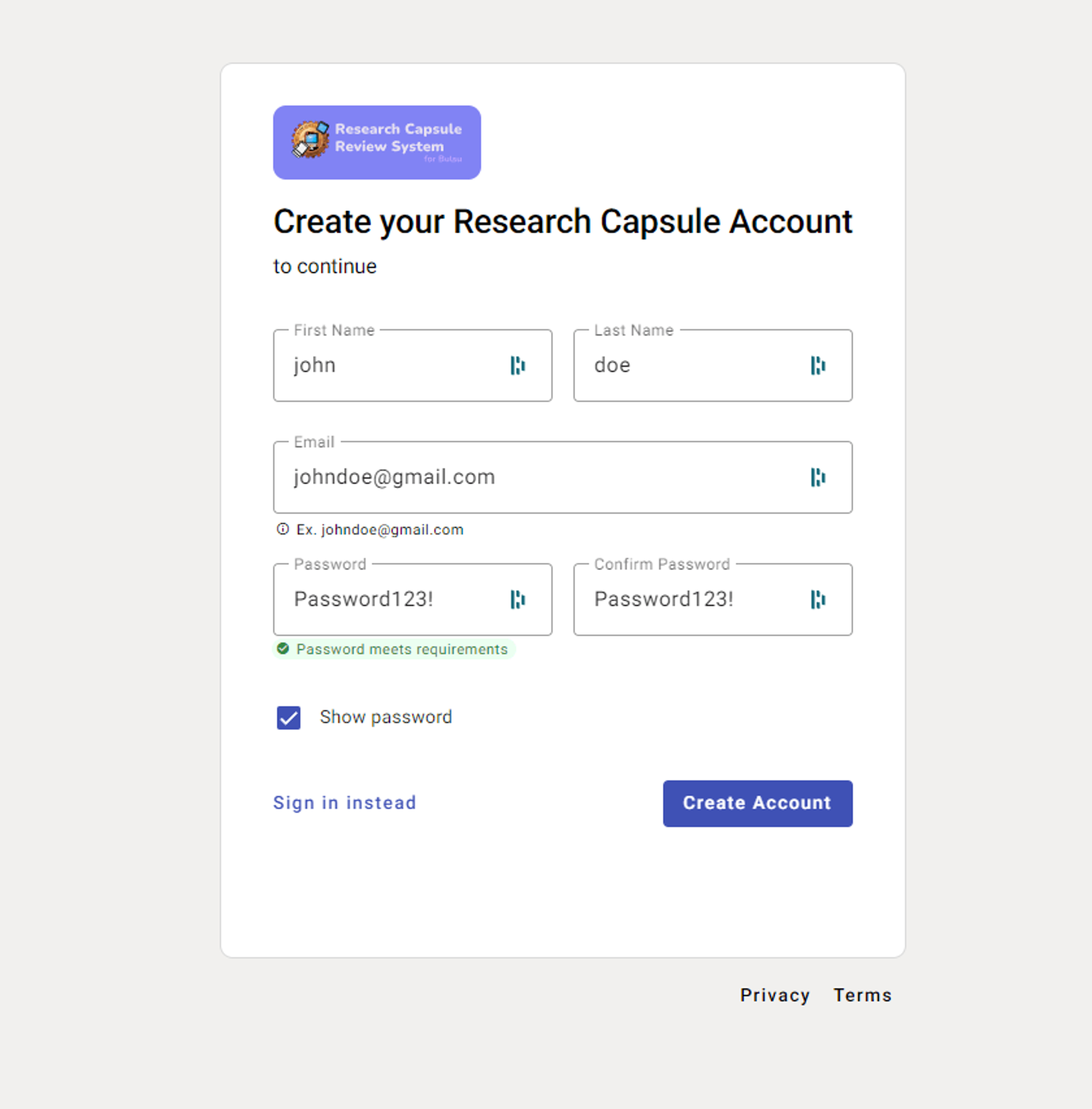 Create Account