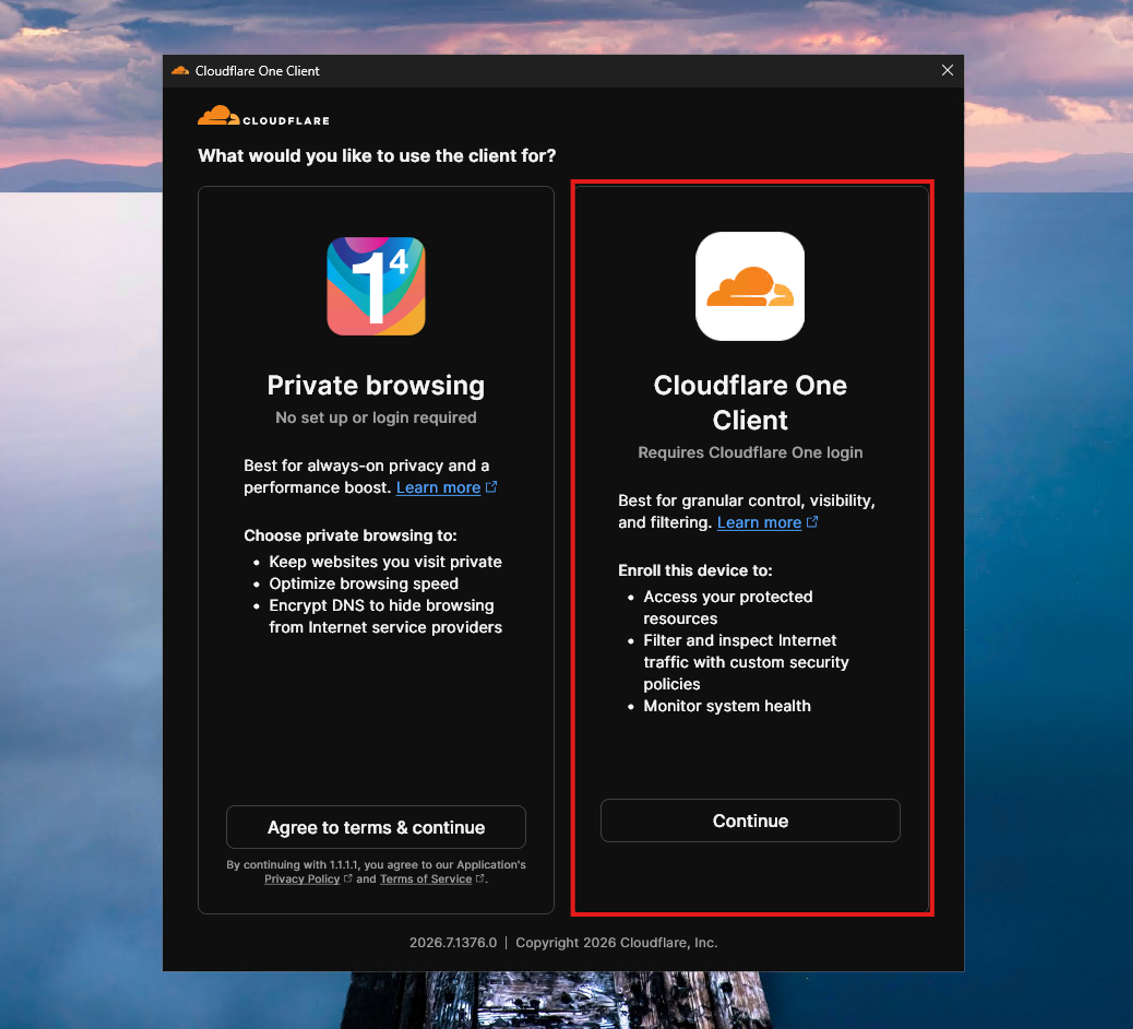 Choose Cloudflare One Client